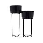 31 in., and 25 in. Extra Large Black Metal Planter with Removable Stand (2- Pack)