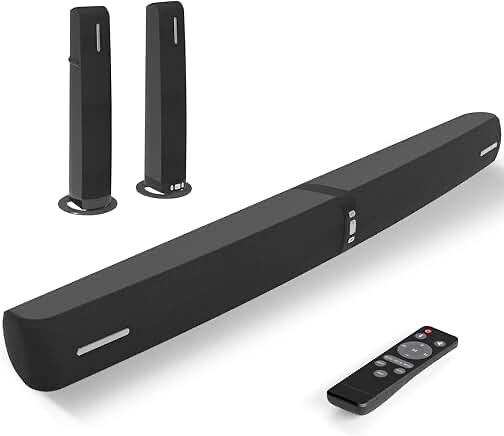 Sound Bar, 90W Sound Bar for Smart TV, Bluetooth Soundbar with Wired & Wireless Connect, Dynamic Volume Boost, ARC/Optical/AUX Cables & Remote, 2 in 1 Detachable Soundbar for TV