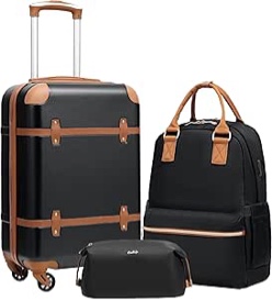 Luggage Set 3 Piece Suitcase Set Carry On Luggage Hardside Luggage TSA Lock Spinner Wheels Telescopic Handle (Black, 3 piece set (BP/TB/20))