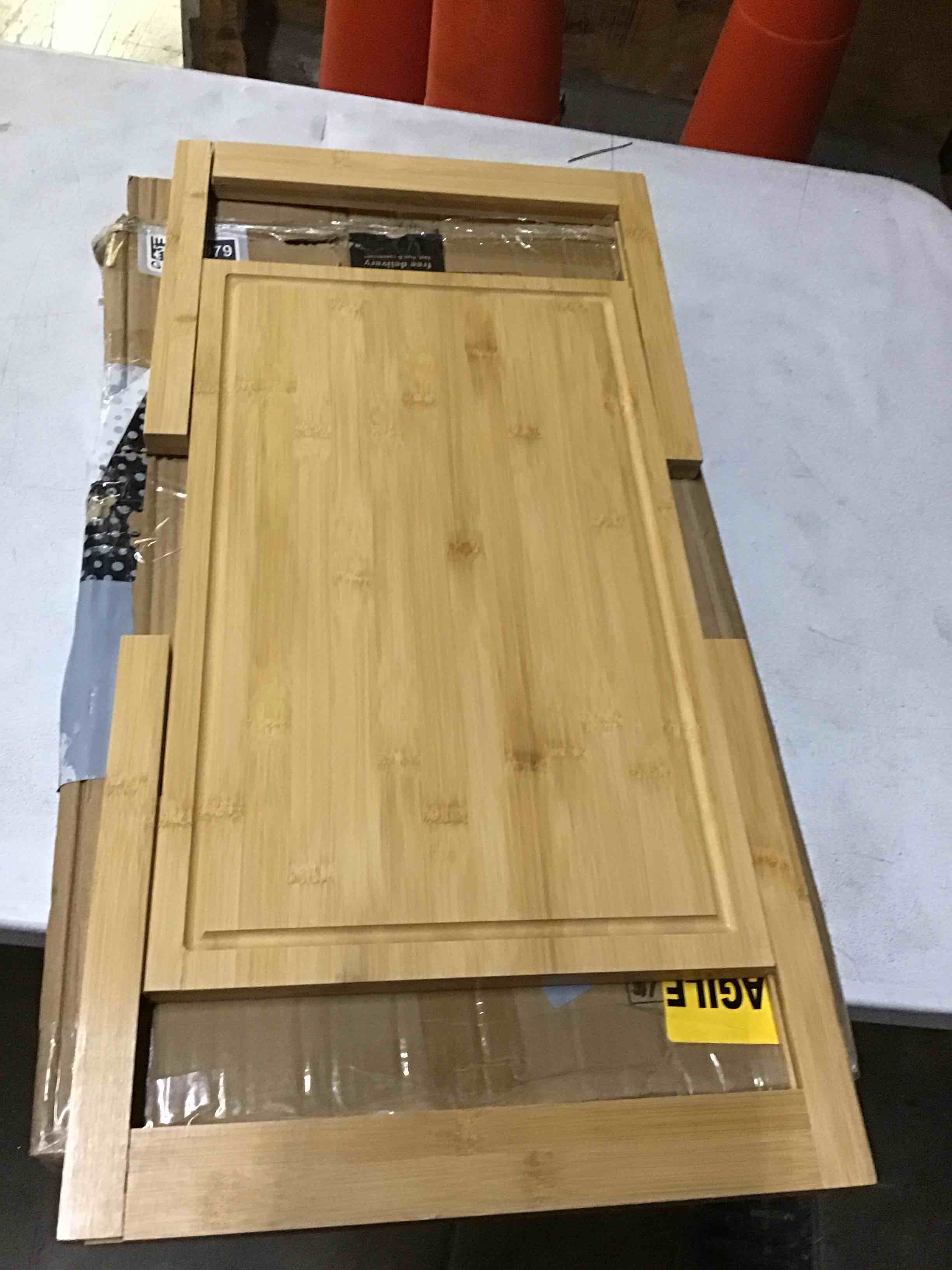Condition photo showing As Is for Bamboo Expandable Over The Sink Cutting Board with Juice Groove for kitchen, Wooden Kitchen Sink Cover Chooping Board for Counter Space