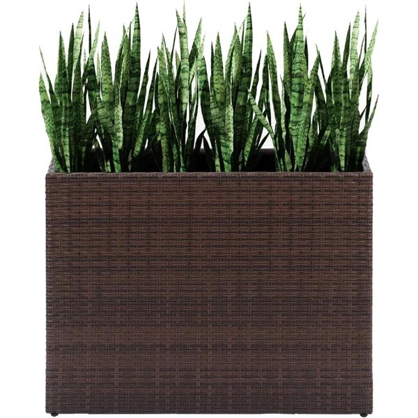 lewis&wayne large rectangular block planter box handmade wicker tall planters for outdoor plants with removable liners modern planter for indoor outdoor patio deck - brown, 36''x12''x16'' brown 36''x12''x16'' rectangle