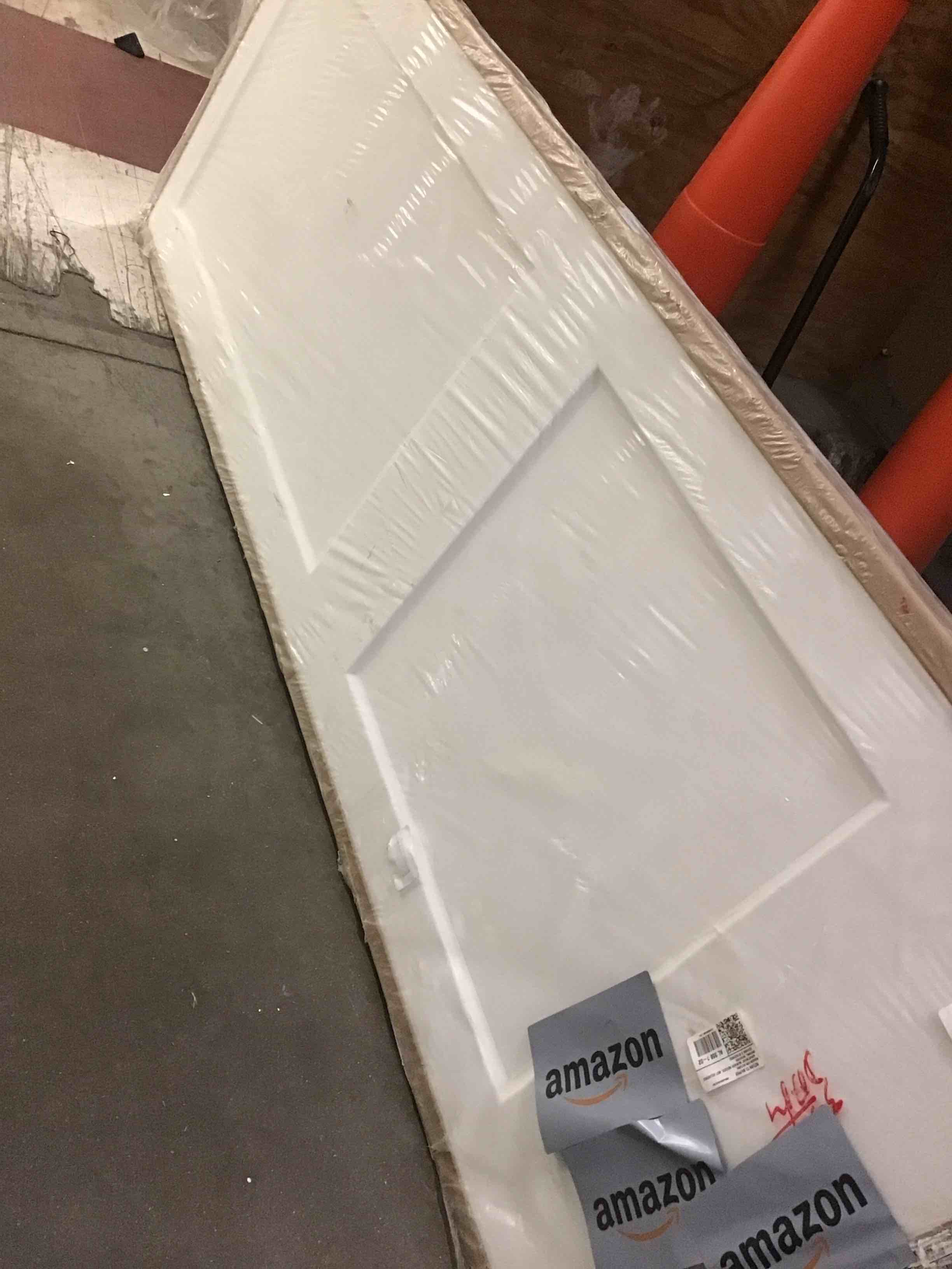 Condition photo showing Good Condition for jubest 28"x80" shaker style white primed hollow core interior molded door slab, not pre-drilled and not included hardware, pre-assembled interior door for pantry, laundry, closet 28x80 inch