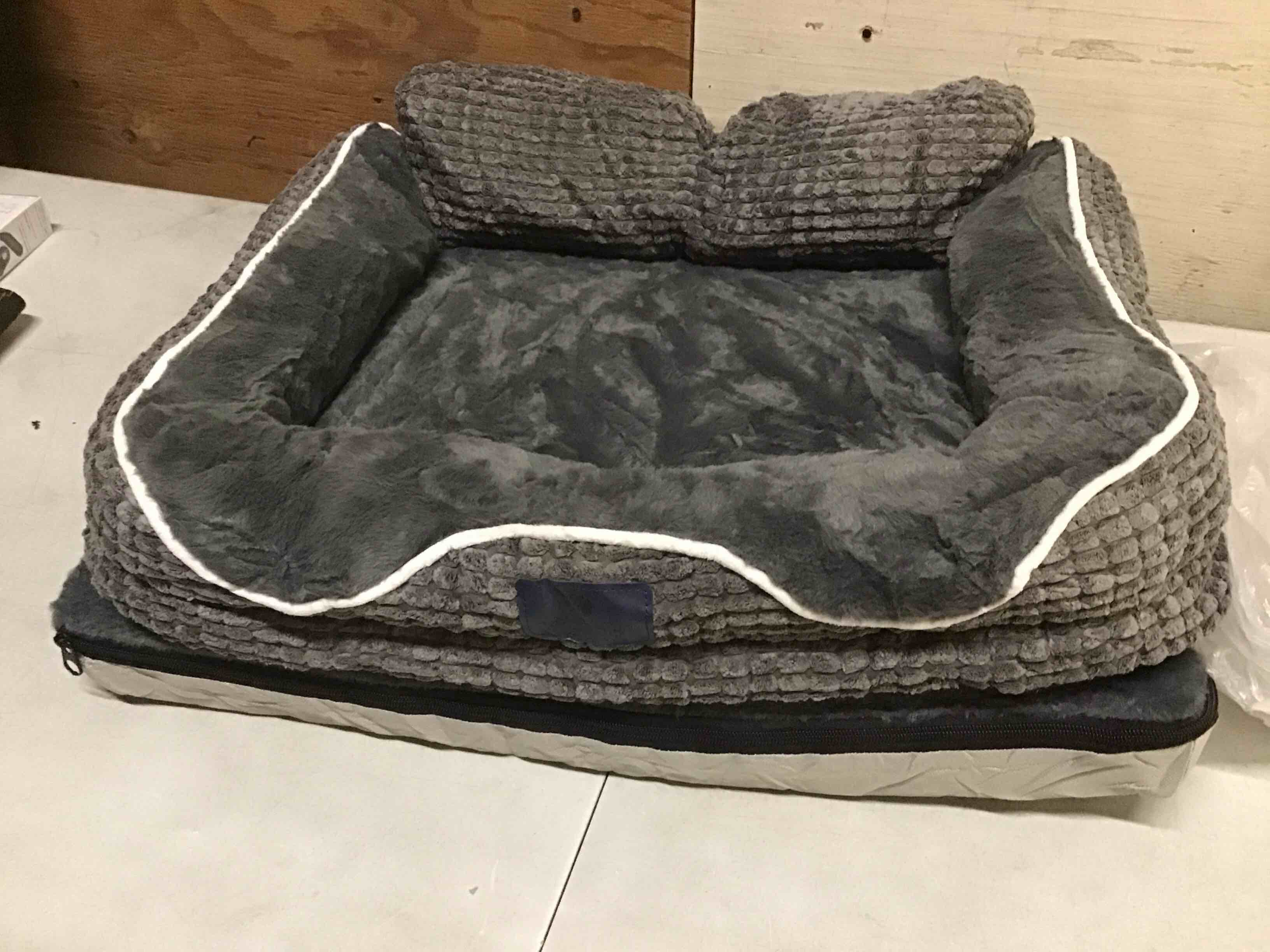 Condition photo showing New/Like New for ( dark grey color ) veehoo cute small dog bed, orthopedic waterproof pet beds for small dogs, high back non-slip bottom and egg-crate foam puppy couch sofa with washable removable cover , 24"