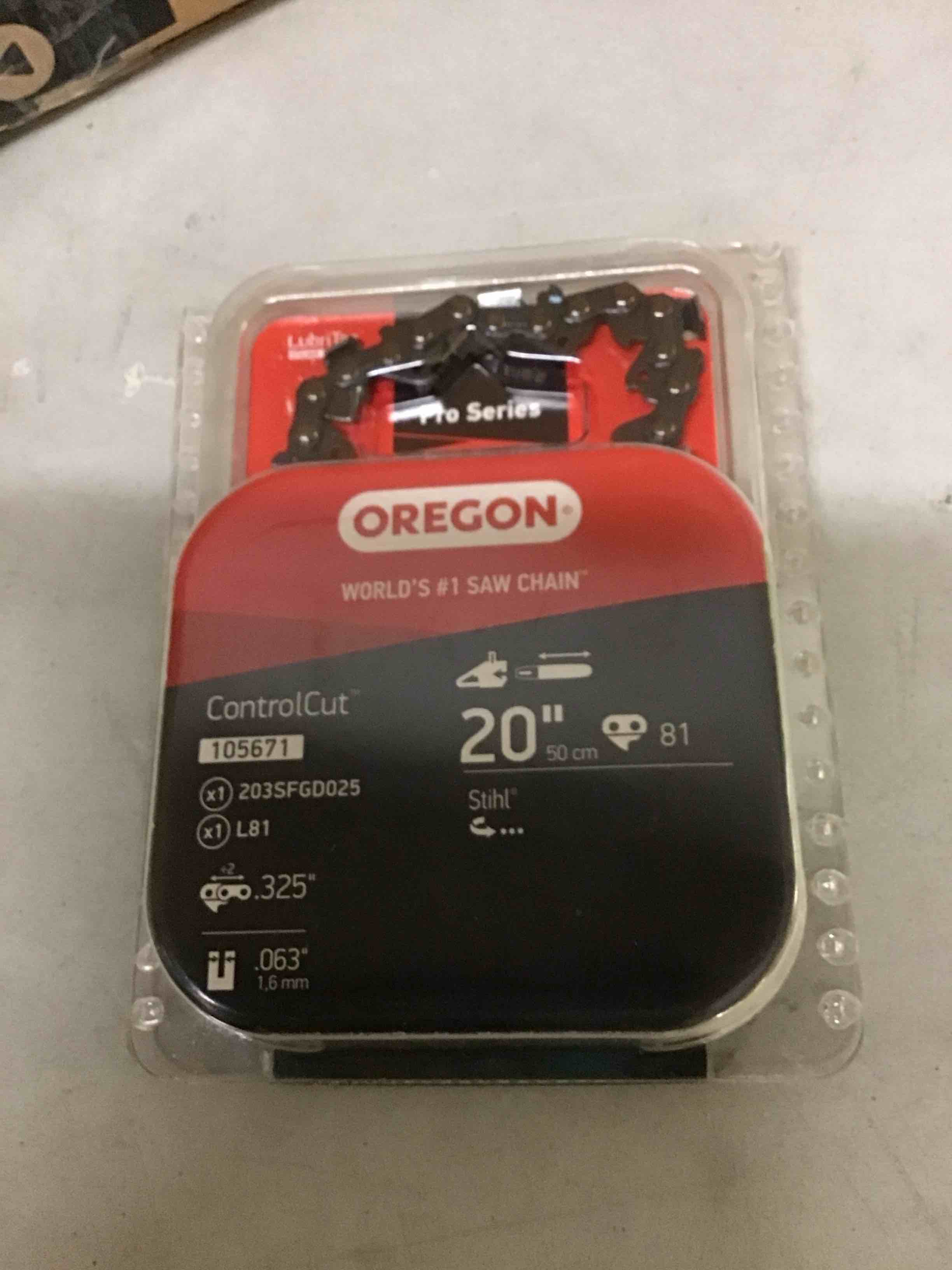 Condition photo showing New/Like New for oregon 20-inch replacement chainsaw bar and l81 advancecut chainsaw chain combo, 81 drive links, pitch: .325", .063" gauge, low vibration (105671), fits several stihl models, grey
