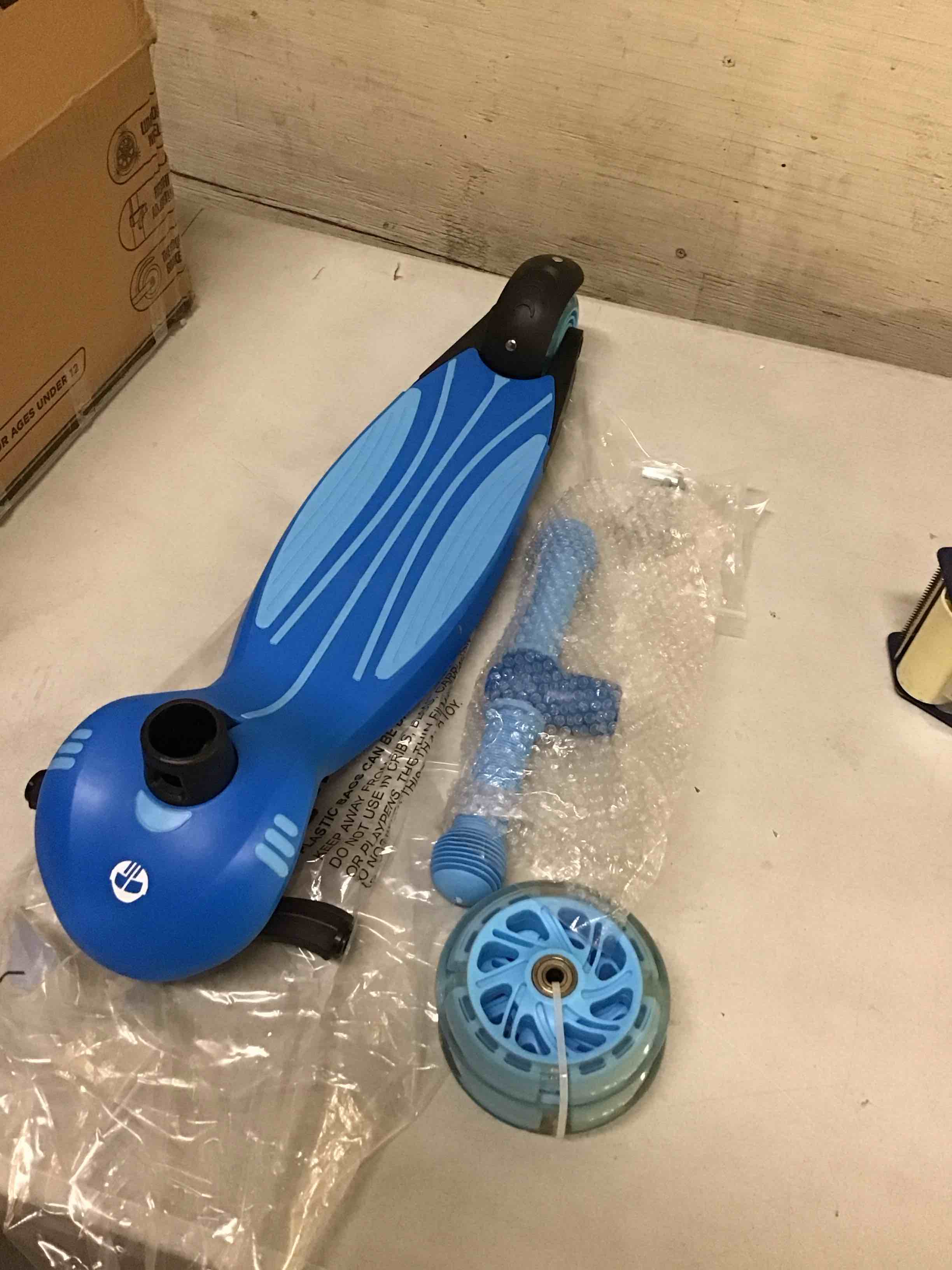 Condition photo showing As Is for ( incomplete) gotrax ks1 kids kick scooter, led lighted wheels and 3 adjustable height handlebars, lean-to-steer & widen anti-slip deck, 3 wheel scooter for boys & girls ages 2-8 and up to 110 lbs blue