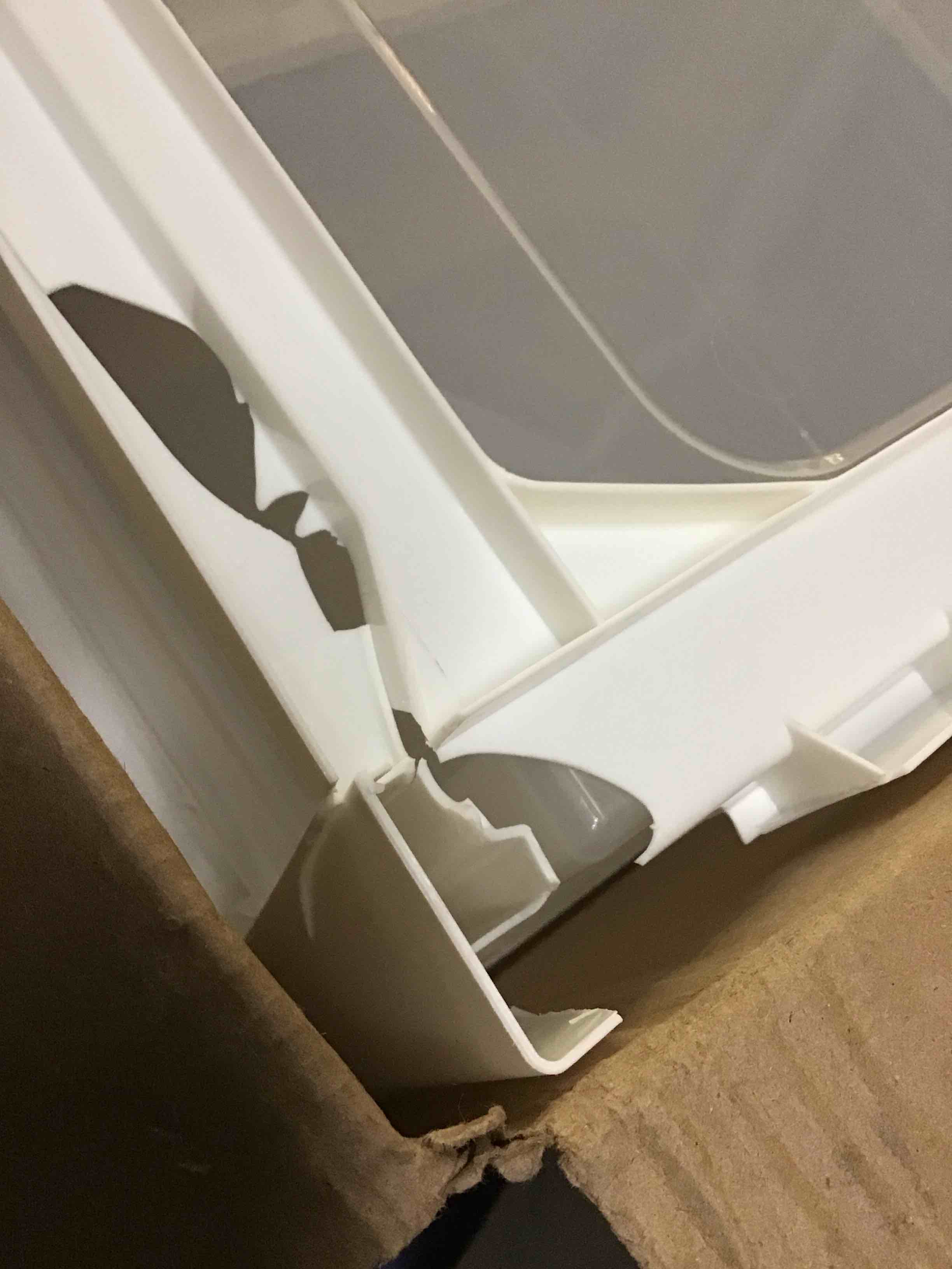 Condition photo showing As Is for ( with crack ) iris usa plastic drawer storage organizer rolling cart, with wheels casters, 3-drawers, for art craft supplies bathroom dorm bedroom laundry room, wide, white white 3 drawer