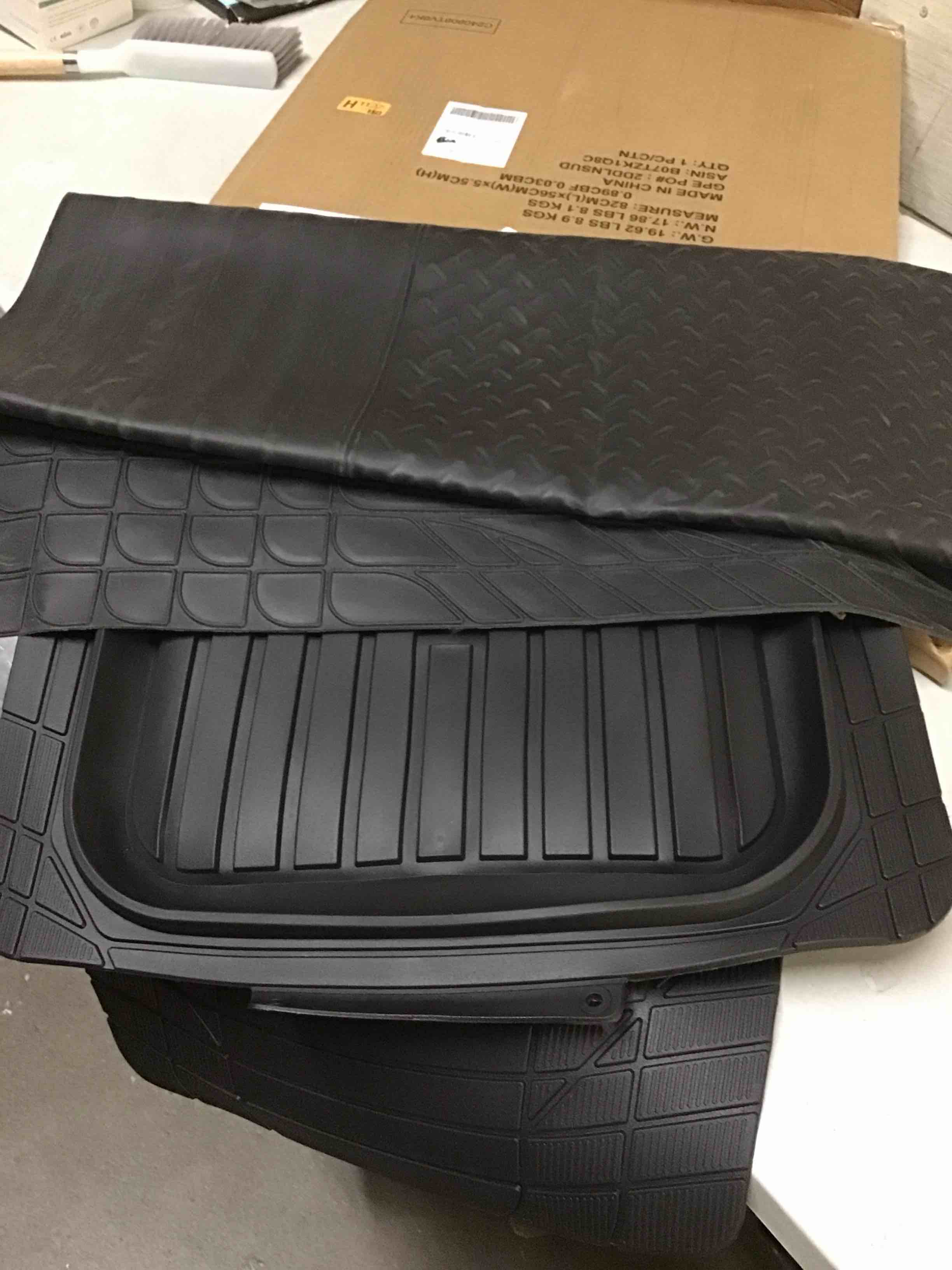 Condition photo showing Good Condition for car pass heavy duty rubber car mats with cargo liner, deep-dish car floor mats and trunk mat all weather, universal trim-to-fit for suvs trucks sedans, waterproof anti-slip, trimmable v12 black
