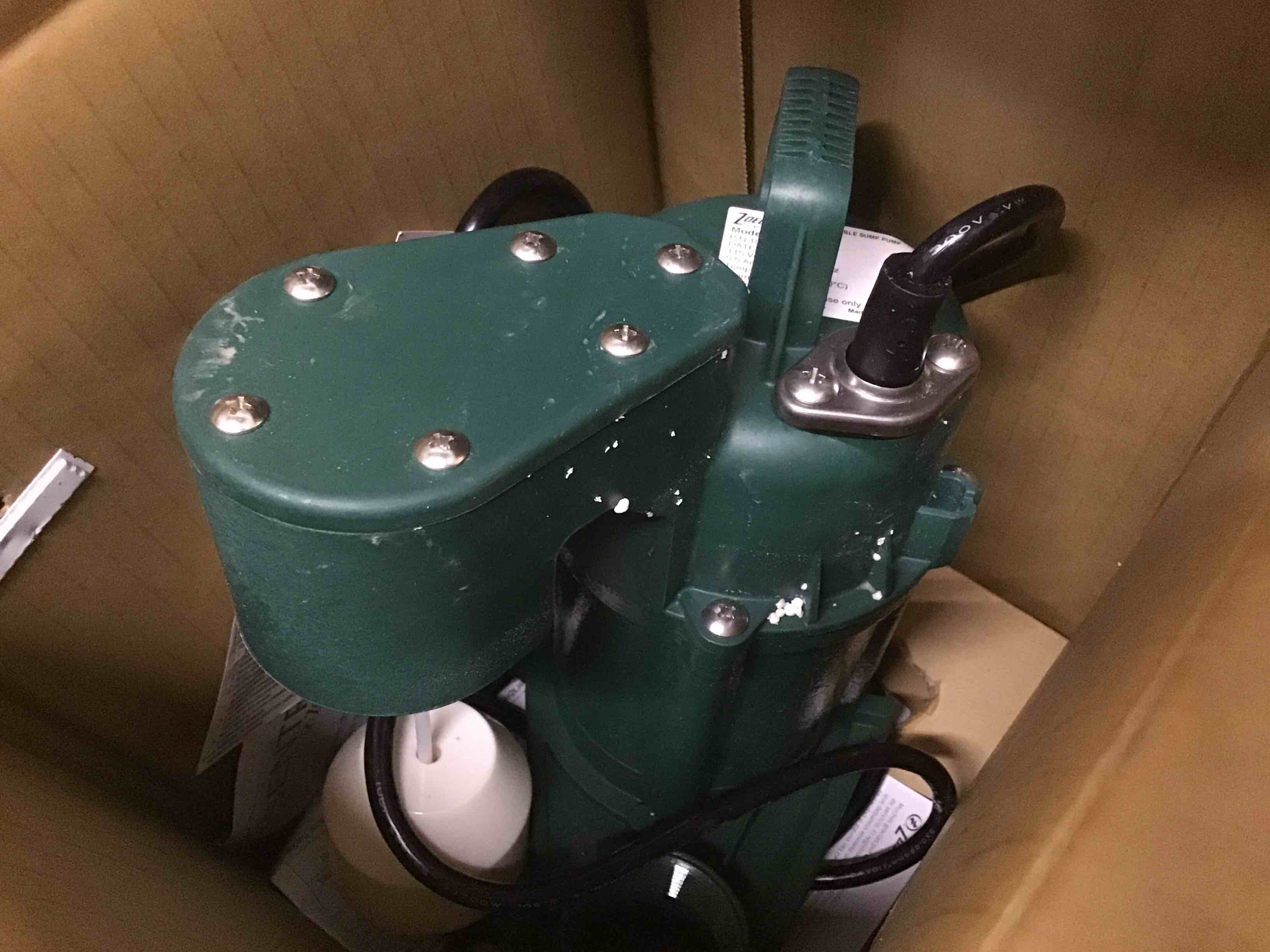 Condition photo showing As Is for zoeller sump pump 1/3hp 2520gph