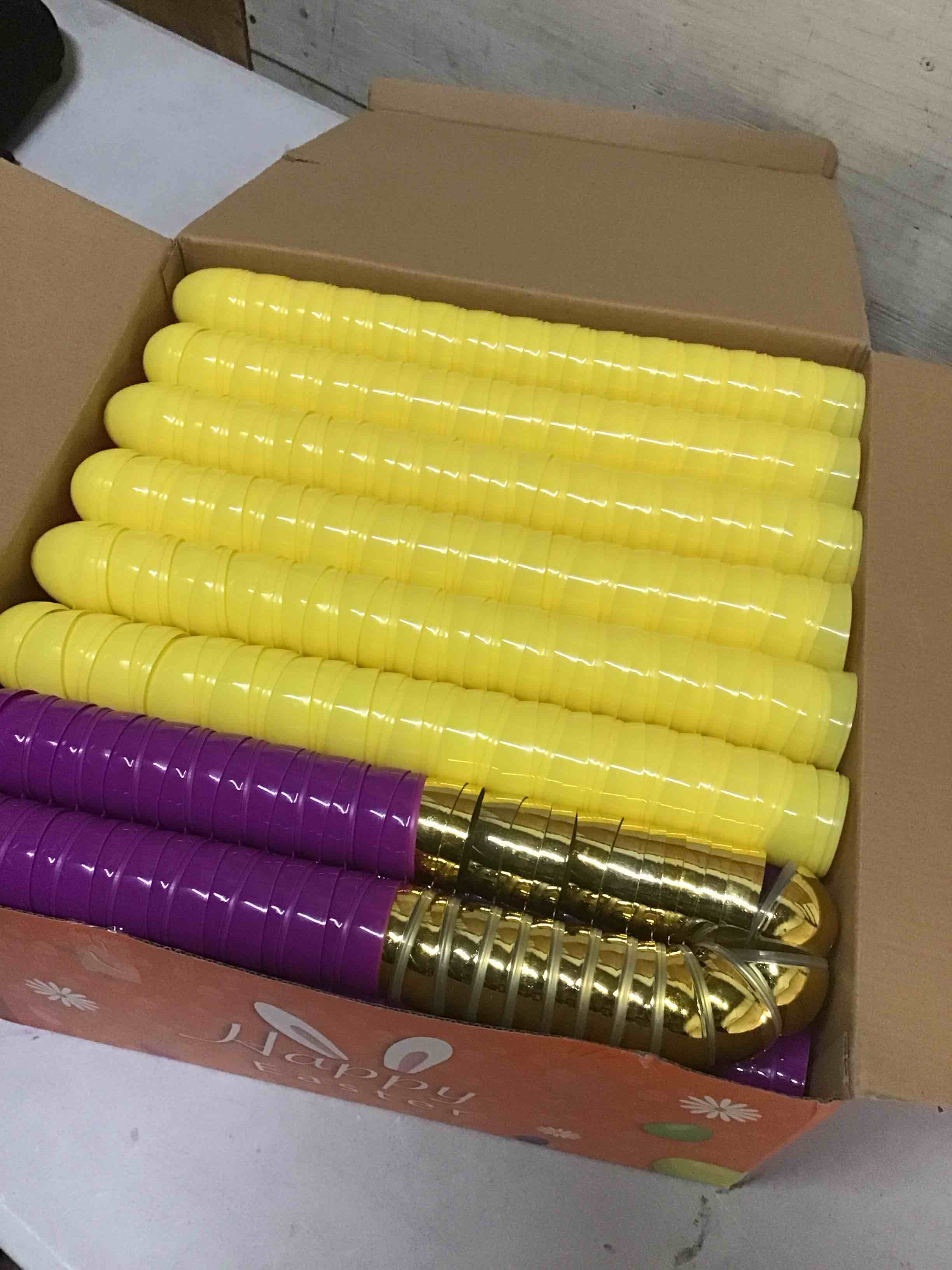 Condition photo showing New/Like New for easter eggs 500 pcs bulk, 2.4" plastic fillable easter eggs set with 12 golden eggs, colorful empty eggs for kids easter egg hunt classroom prizes basket stuffers easter party favors