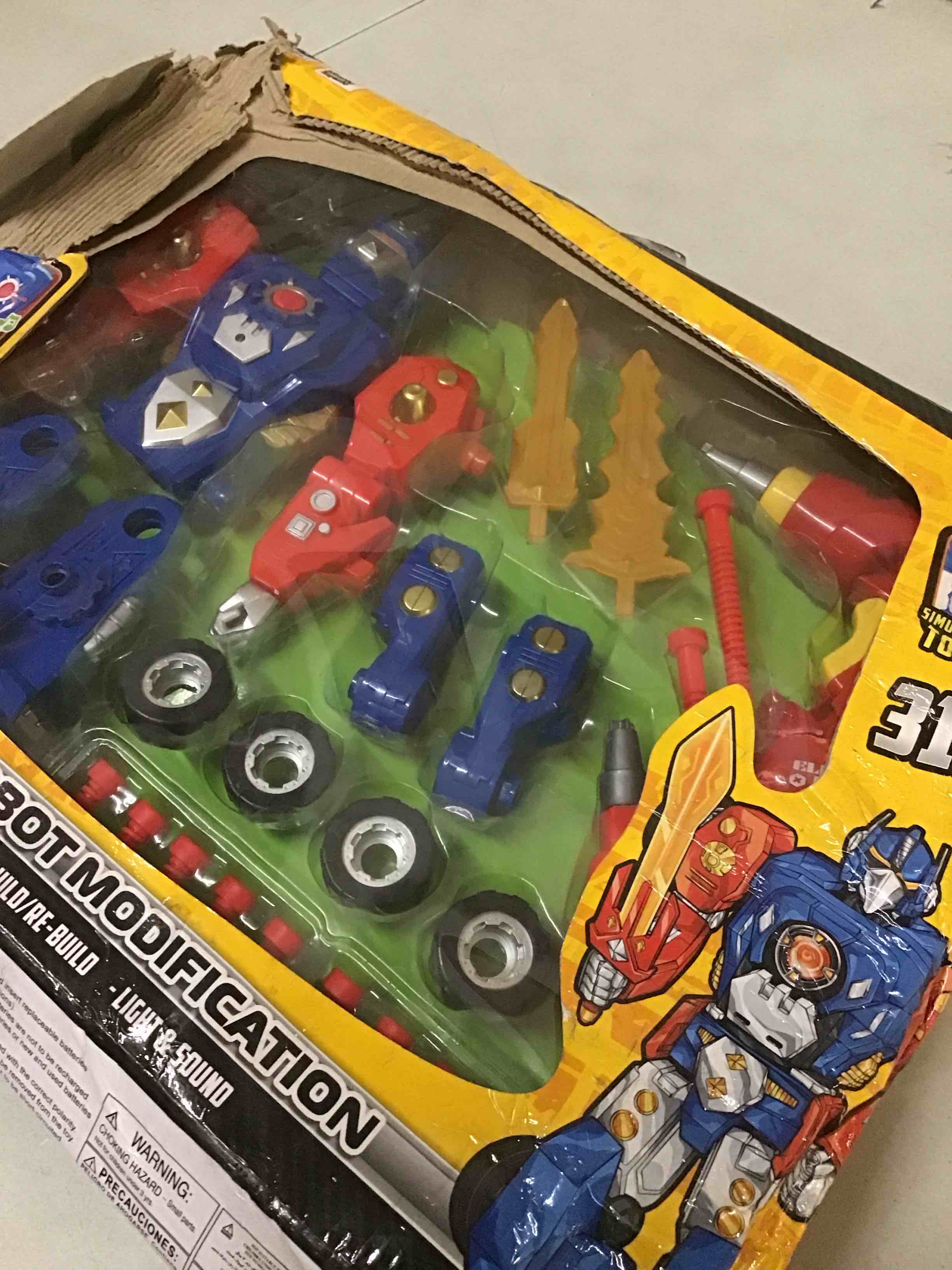 Condition photo showing As Is for ( with broken gun ) build your own transform robot take-a-part modification toy playset with power drill, lights & sound – 31 pieces