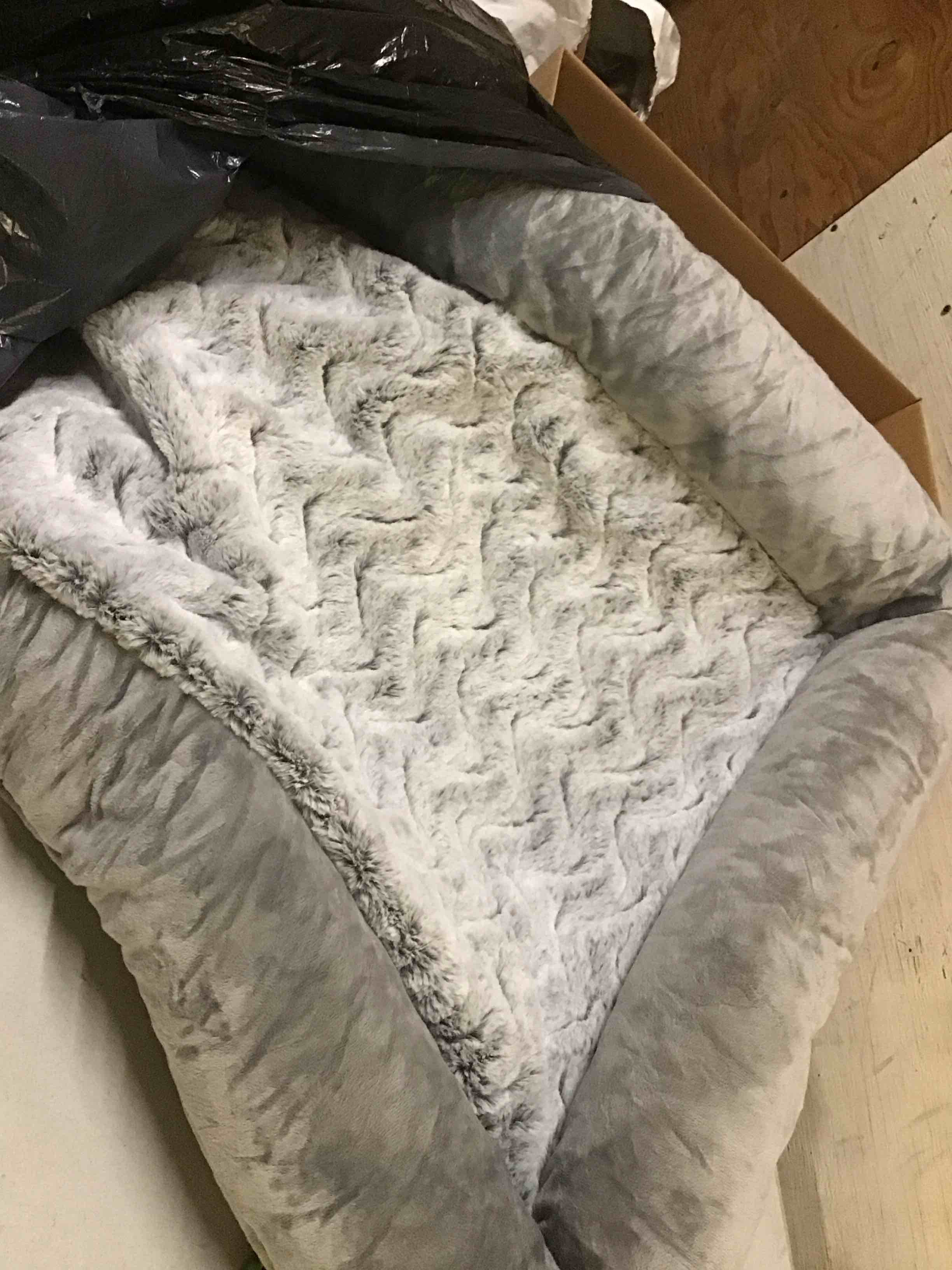 Condition photo showing As Is for (incomplete) wnpethome xxl extra large dog bed, washable dog couch with removable waterproof cover, orthopedic large pet sofa bed with bolster sides for sleeping grey xx-l (45x35x7in)