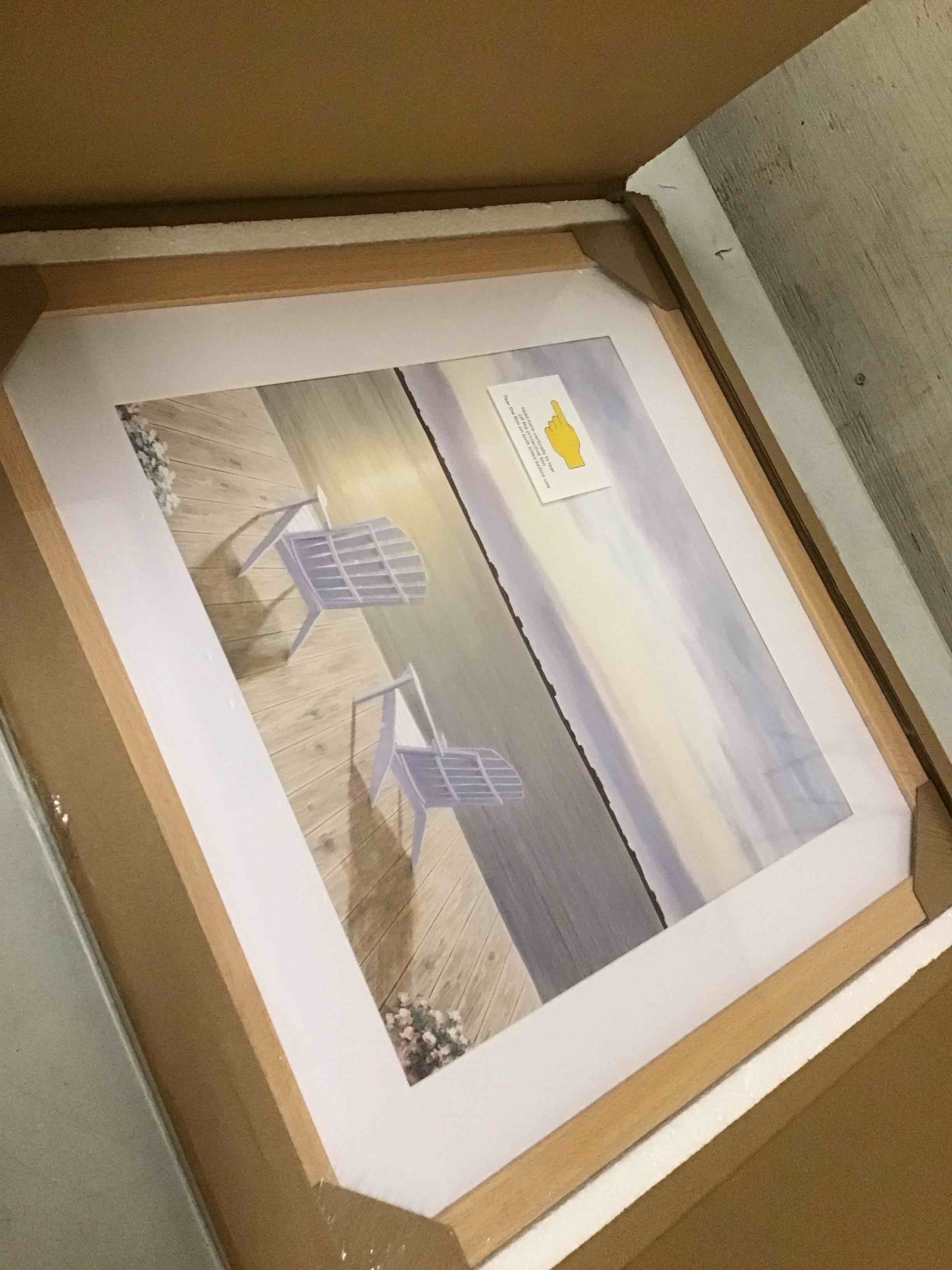 Condition photo showing New/Like New for vnvnk 18x18 frame natural wood color, perfect for 18x18 inch picture without mat or 14x14 inch picture with mat, home wall decor picture frame-1 pcs 18x18 natural