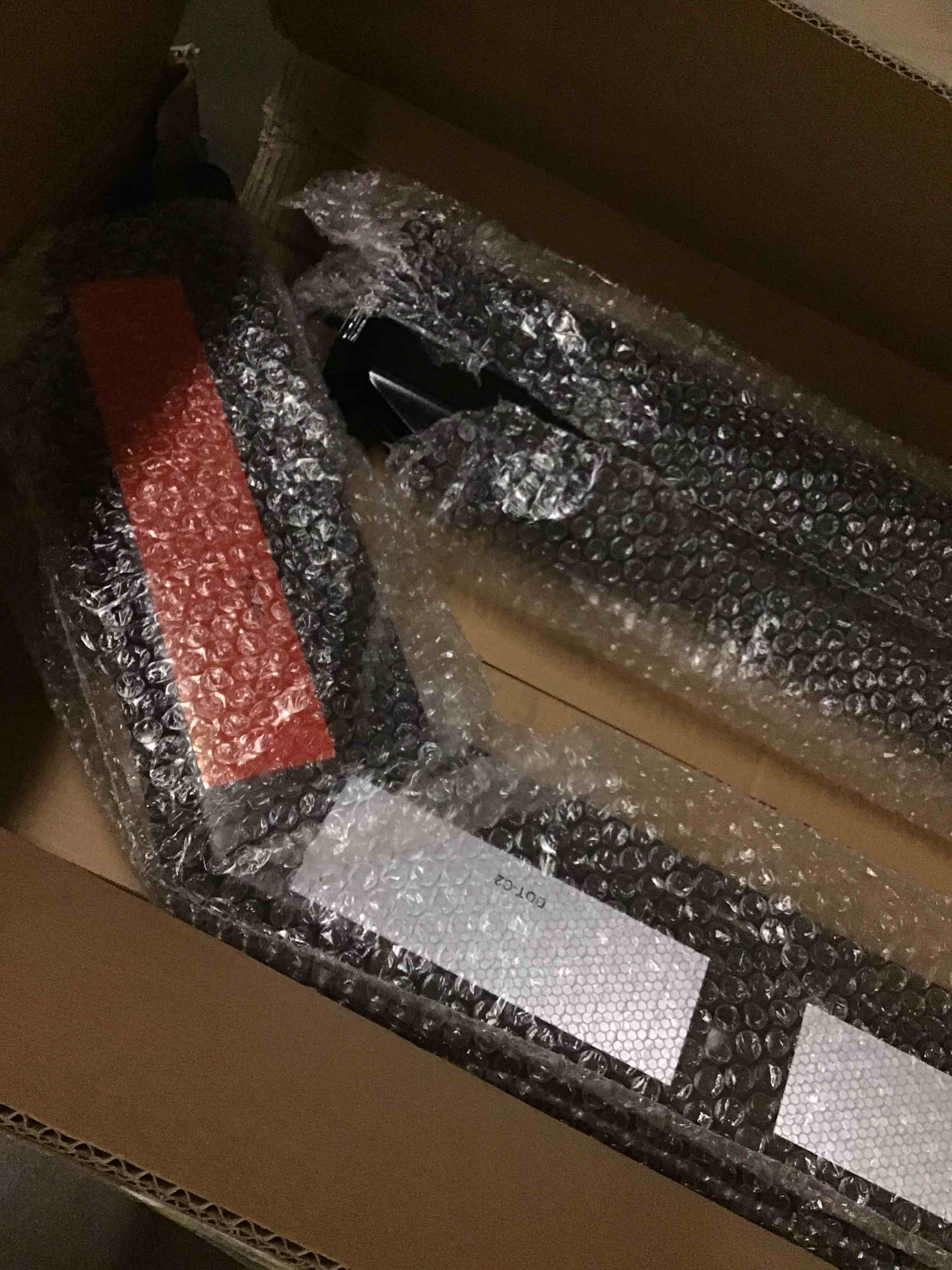 Condition photo showing As Is for (incomplete missing hardware) black angled spring loaded mud flap hanger bracket set 1-1/8" bolt spacing 30.30" length fit with aluminum reflective tapes fit for semi trucks, 2 pcs