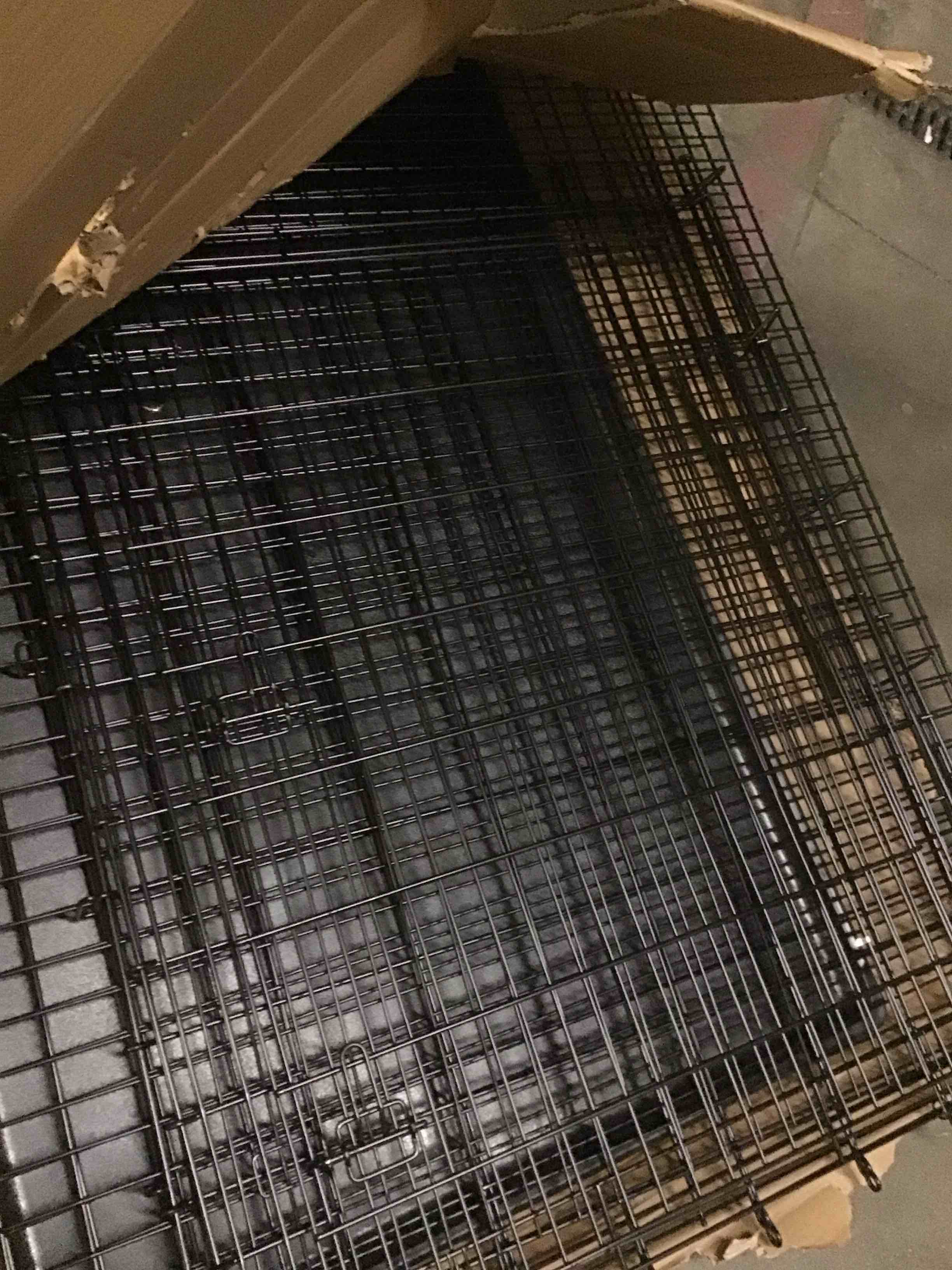 Condition photo showing As Is for ( incomplete) midwest homes for pets ginormous single door 54-inch dog crate for xxl dogs breeds; great dane, mastiff, st. bernard, drop pin assembly requires two people; divider panel not included; black: sl54 54.0"l x 37.0"w x 45.0"h single door