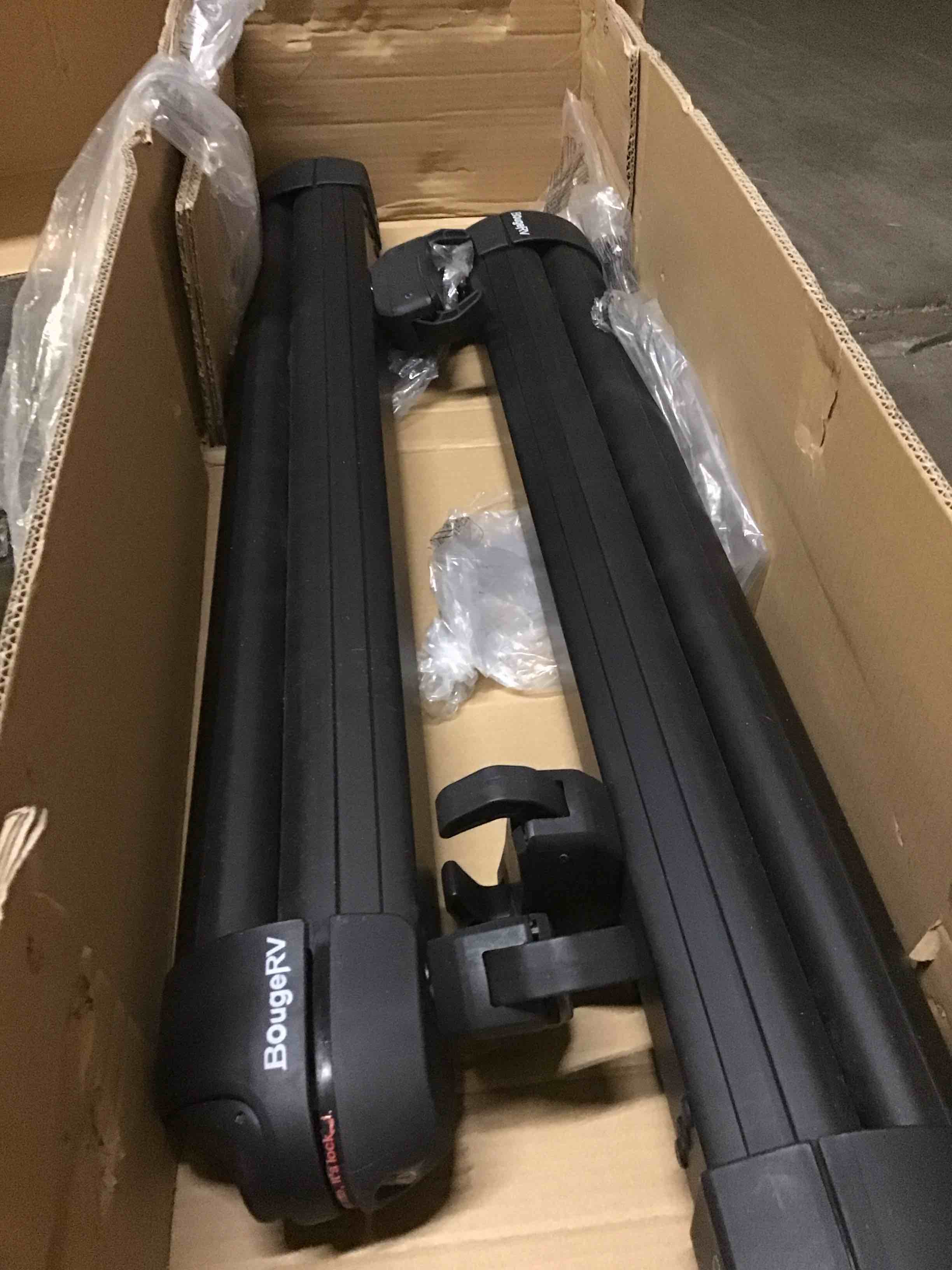 Condition photo showing As Is for bougerv lockable ski & snowboard racks, extension with sliding feature, 28'' fits 6 pairs skis or 4 snowboards, crab mounting system fits for square/aero/oval cross bars