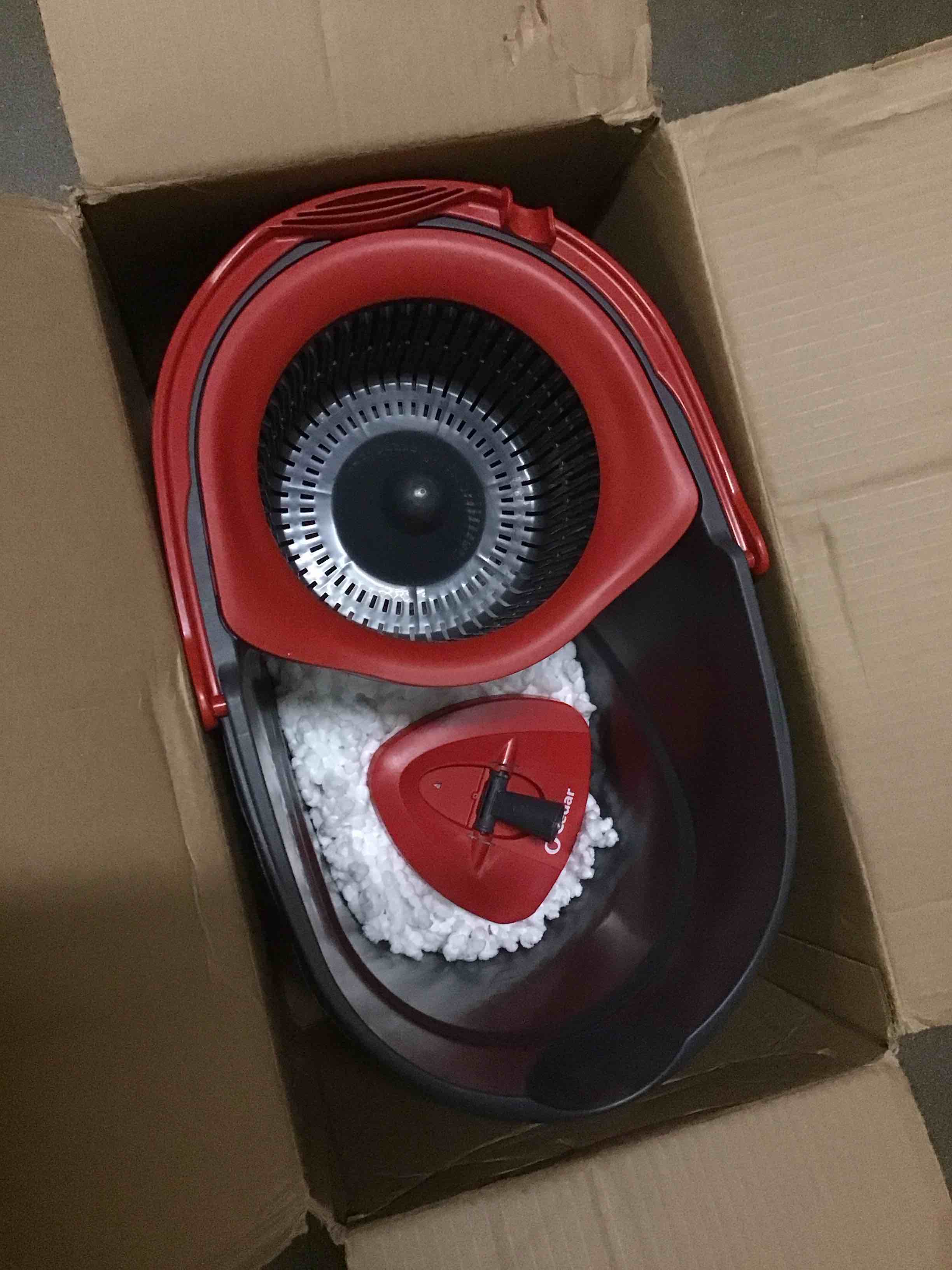 Condition photo showing As Is for ( incomplete) o-cedar easywring microfiber spin mop, bucket floor cleaning system, red, gray, standard easywring spin mop & bucket
