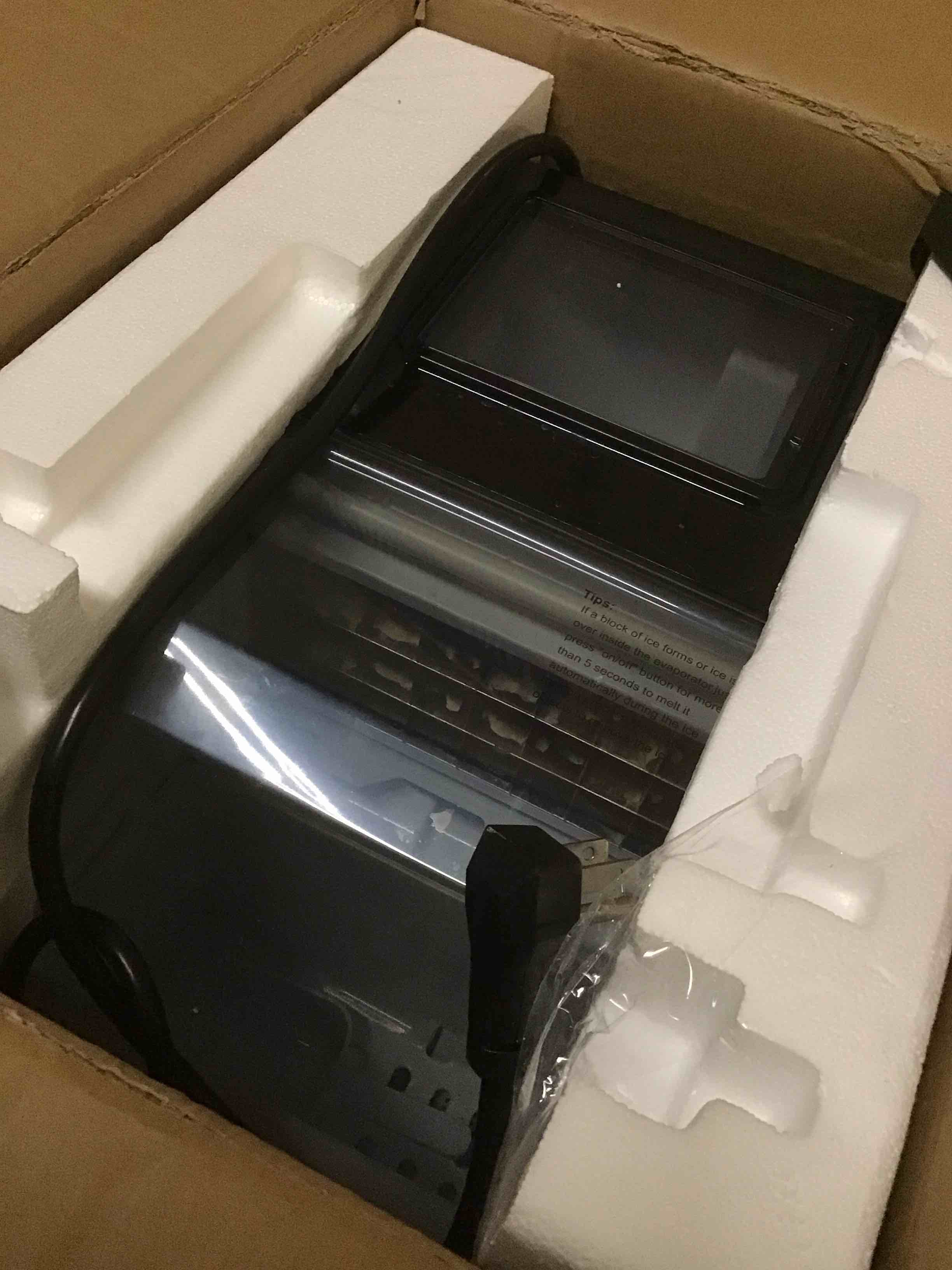 Condition photo showing As Is for newair countertop clear ice maker, 45lbs/day ice cube machine, self-cleaning function and custom ice thickness, portable ice maker, 24h timer, ideal for home office and outdoor bar, stainless steel