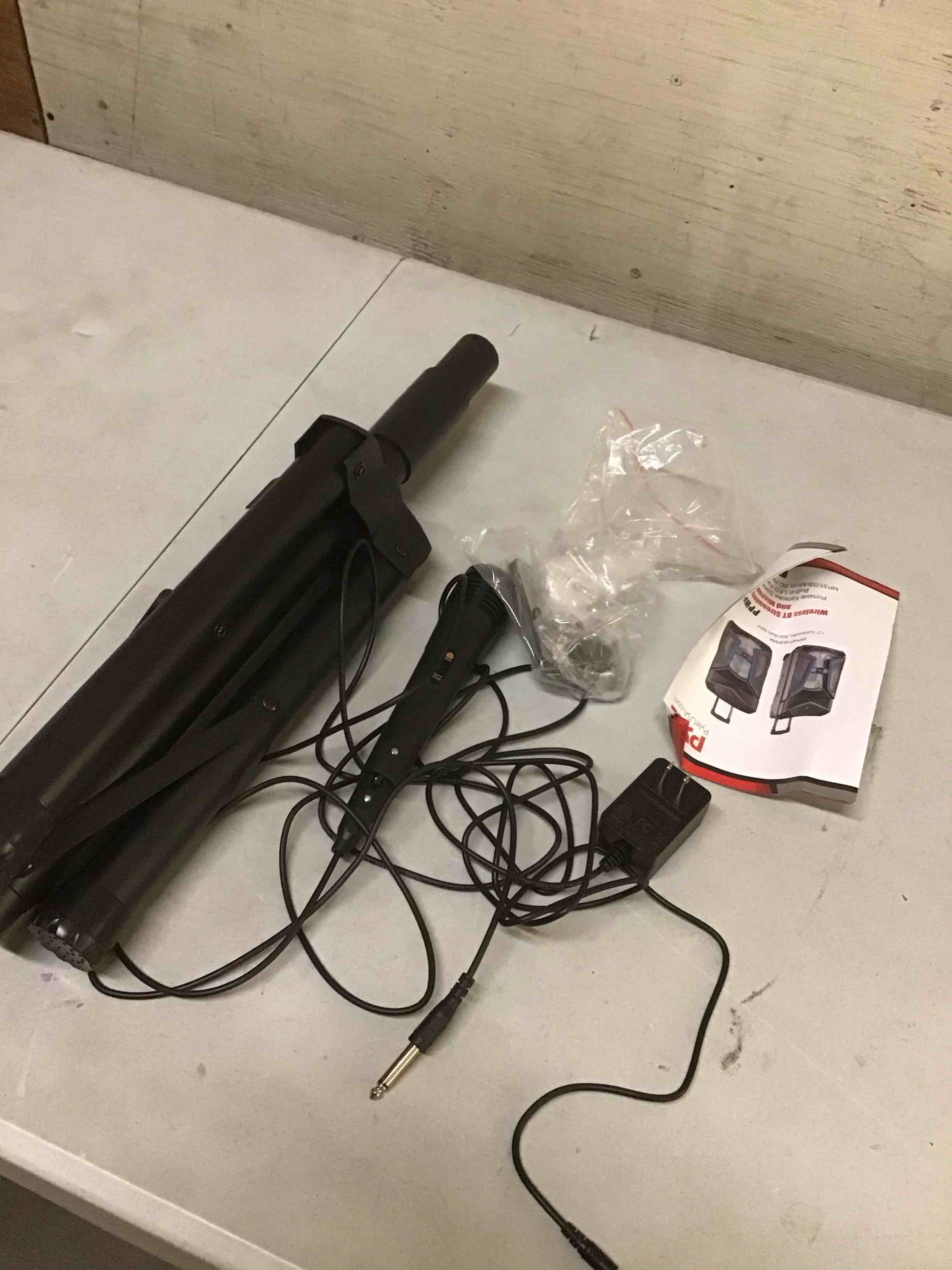 Condition photo showing As Is for ( incomplete) pyle portable bluetooth pa speaker system - 800w outdoor bluetooth speaker portable pa system w/ microphone in, party lights, mp3/usb, fm radio, rolling wheels - mic, remote - pyle pphp122sm,black