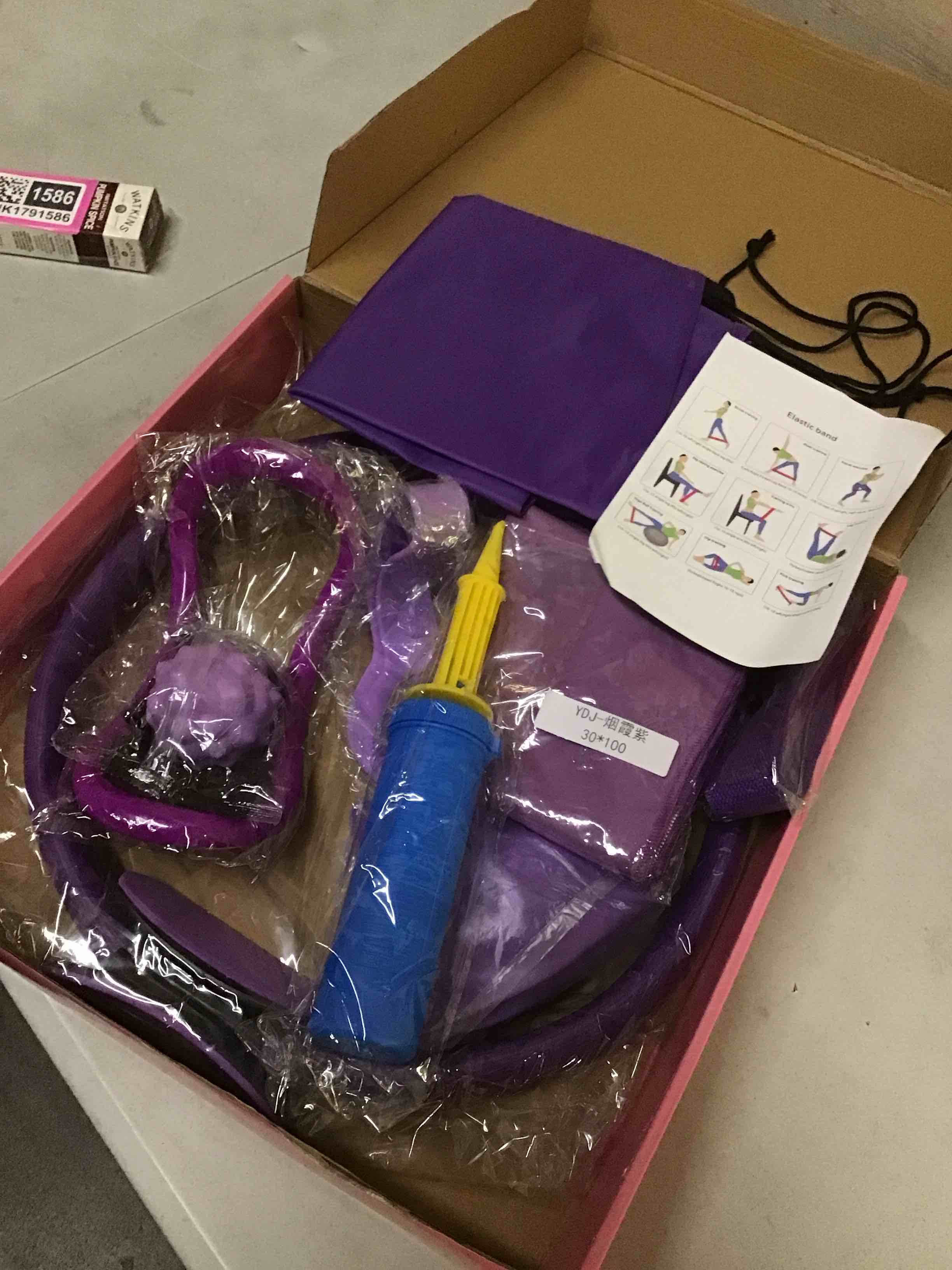 Condition photo showing New/Like New for pilates ring set with resistance bands– anti-slip magic circle pilates ring for home workouts, full-body toning, strength training for women 14pcs purple