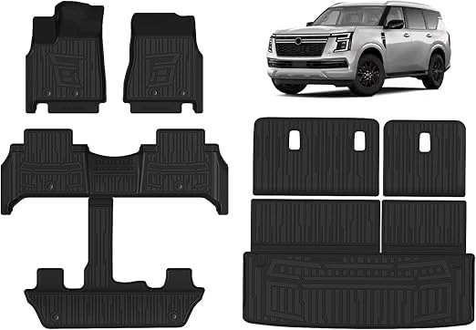 triplealiners all-weather mats compatible with 2025 nissan armada & infiniti qx80 accessories floor liners & trunk mat & rear seatback cover custom fit tpe heavy-duty odorless liners(only for 7-seats)