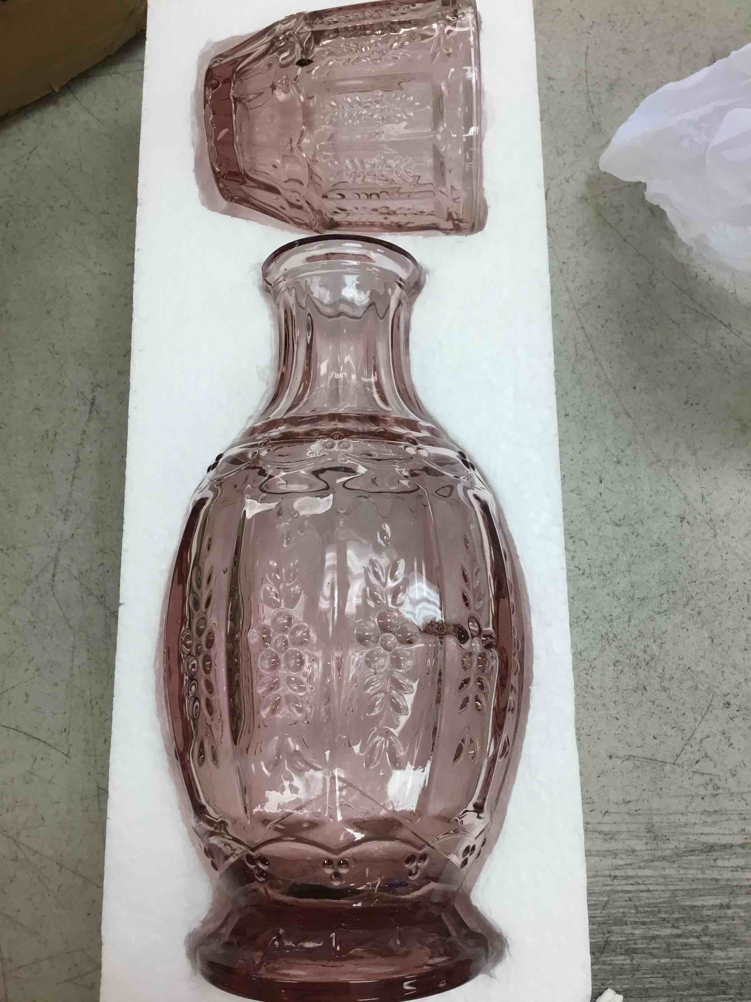 Condition photo showing As Is for elle décor vintage bedside water carafe with tumbler – elegant pitcher and matching drinking glass doubles as lid for guest room, office-makes a gift, 4.7x10.4, pink