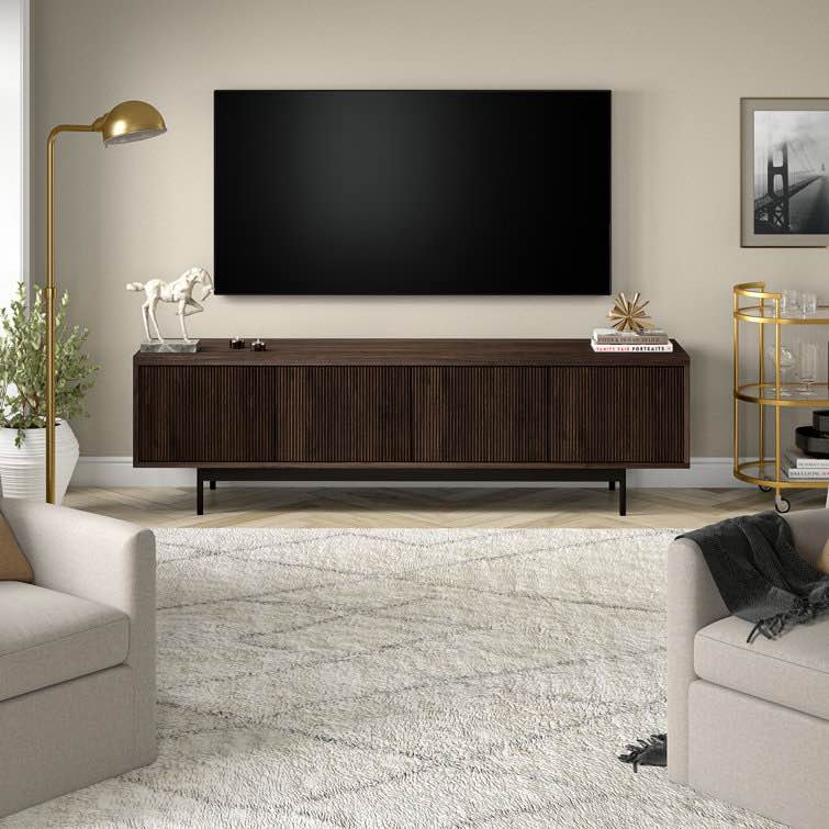 bettsy stand for tvs up 75” console in alder brown finish 
