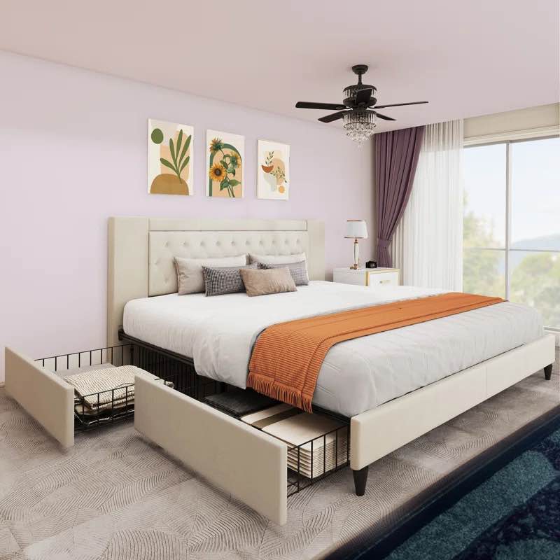Amyah Upholstered Metal Platform Storage Bed