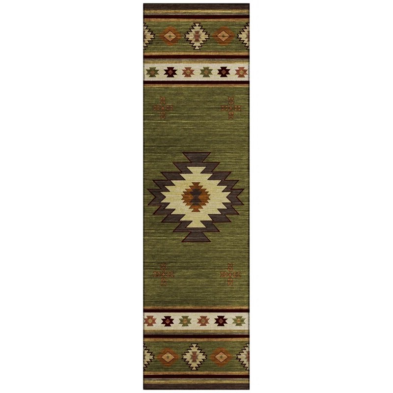 Binford Southwestern Machine Woven Polyester Indoor / Outdoor Area Rug in Green/Brown/Beige