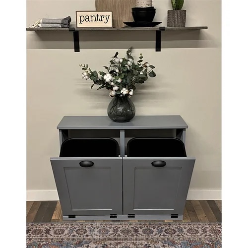 Double Tilt Out Trash Cabinet Storage Cabinet 20 Gallon With Two Solid Wood Hideaway Trash Holder Drawers