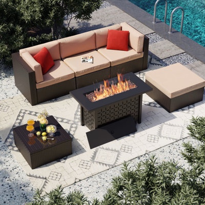 6-Piece Patio Wicker Sectional Set with Adjustable Seat,Storage Box