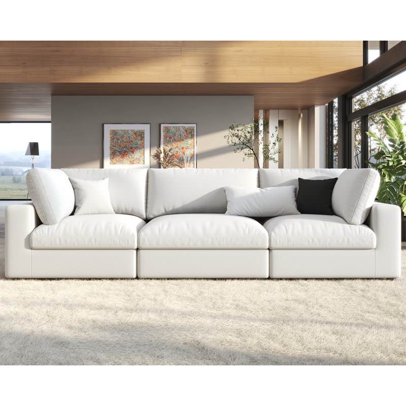 114 Inches Sectional Couch, Modular Down Filled Sectional Sofa,  3 Seater Cozy Sofa Couch,Modern Sofa For Living Room, Linen White Upholstery Color: White
