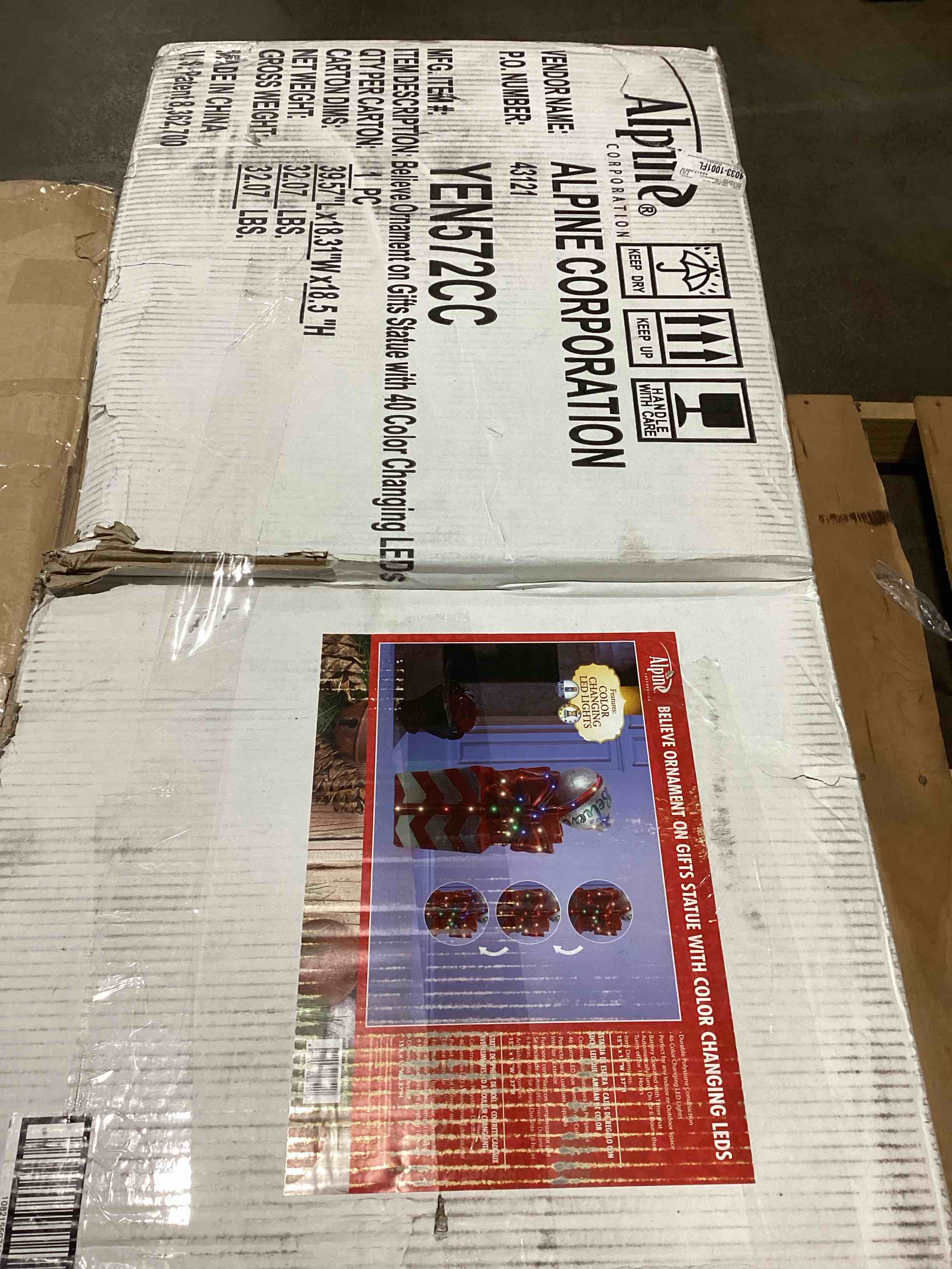 Alpine Corporation Holiday Décor Gifts and Believe Ornament Statue with Color Changing LED Lights