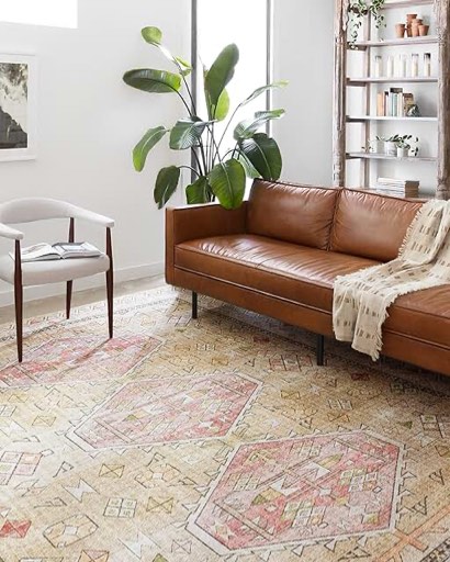 Loloi Skye Collection, SKY-04, Gold / Blush, 2'-3" x 3'-9", .13" Thick, Accent Rug, Soft, Durable, Vintage Inspired, Distressed, Low Pile, Non-Shedding, Easy Clean, Printed, Living Room Rug Gold / Blush 2'-3" x 3'-9"