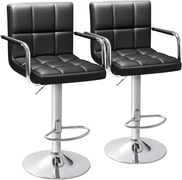 Brage Living Wide Bar Stool, Modern PU Leather Swivel Adjustable Barstool with back and Arms, Upholstered Airlift Counter Height Bar Chair for Kitchen Dining (black) 2 pack
