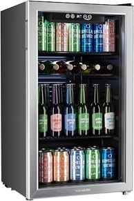 hOmeLabs Beverage Refrigerator and Cooler - Mini Fridge with Glass Door for Soda Beer or Wine - 120 Cans Capacity - Small Drink Dispenser Machine for Office or Bar with Adjustable Removable Shelves