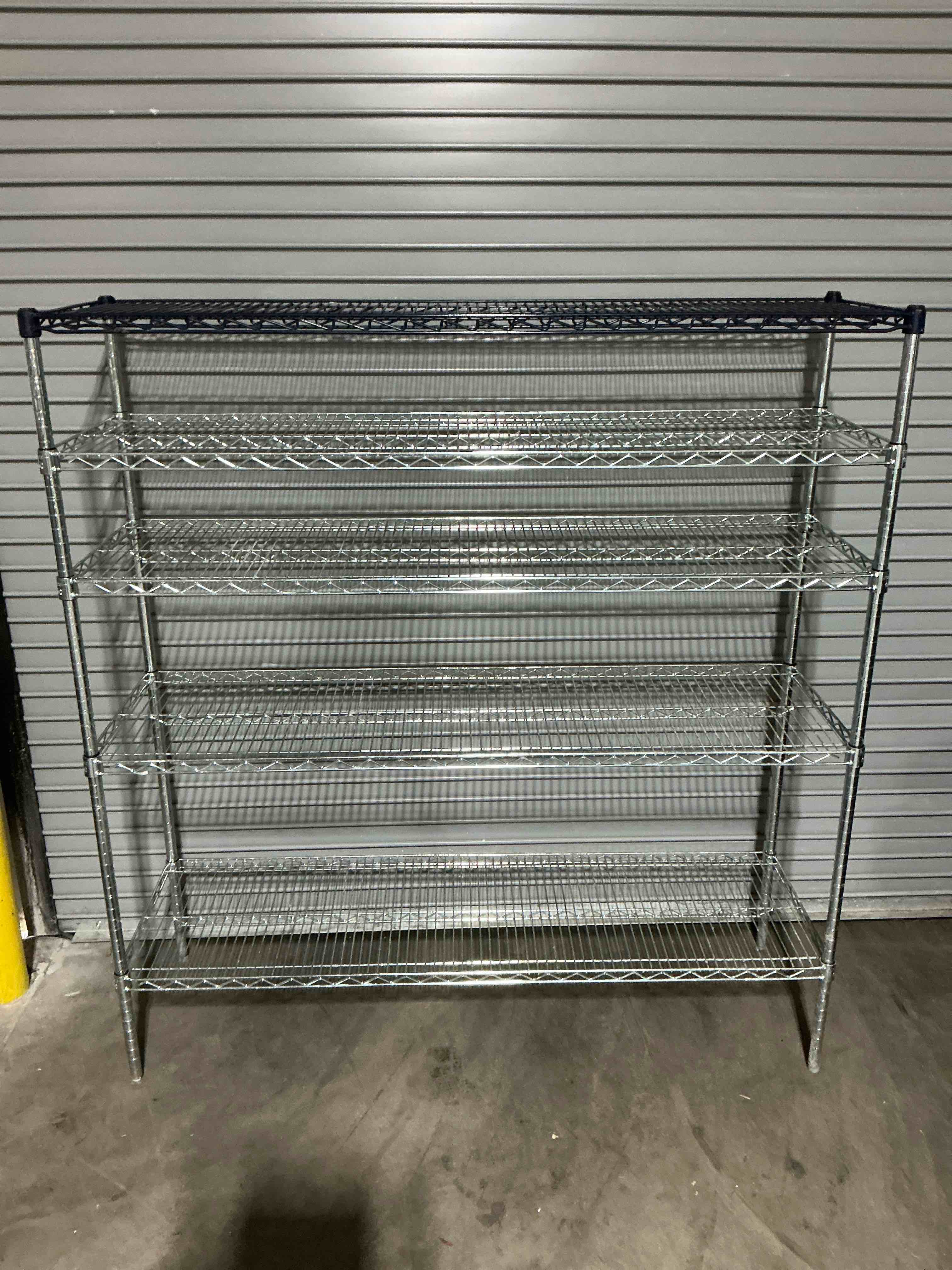 Condition photo showing As Is for 5 tier wire shelving 59.5” x 18” x 63.5” 