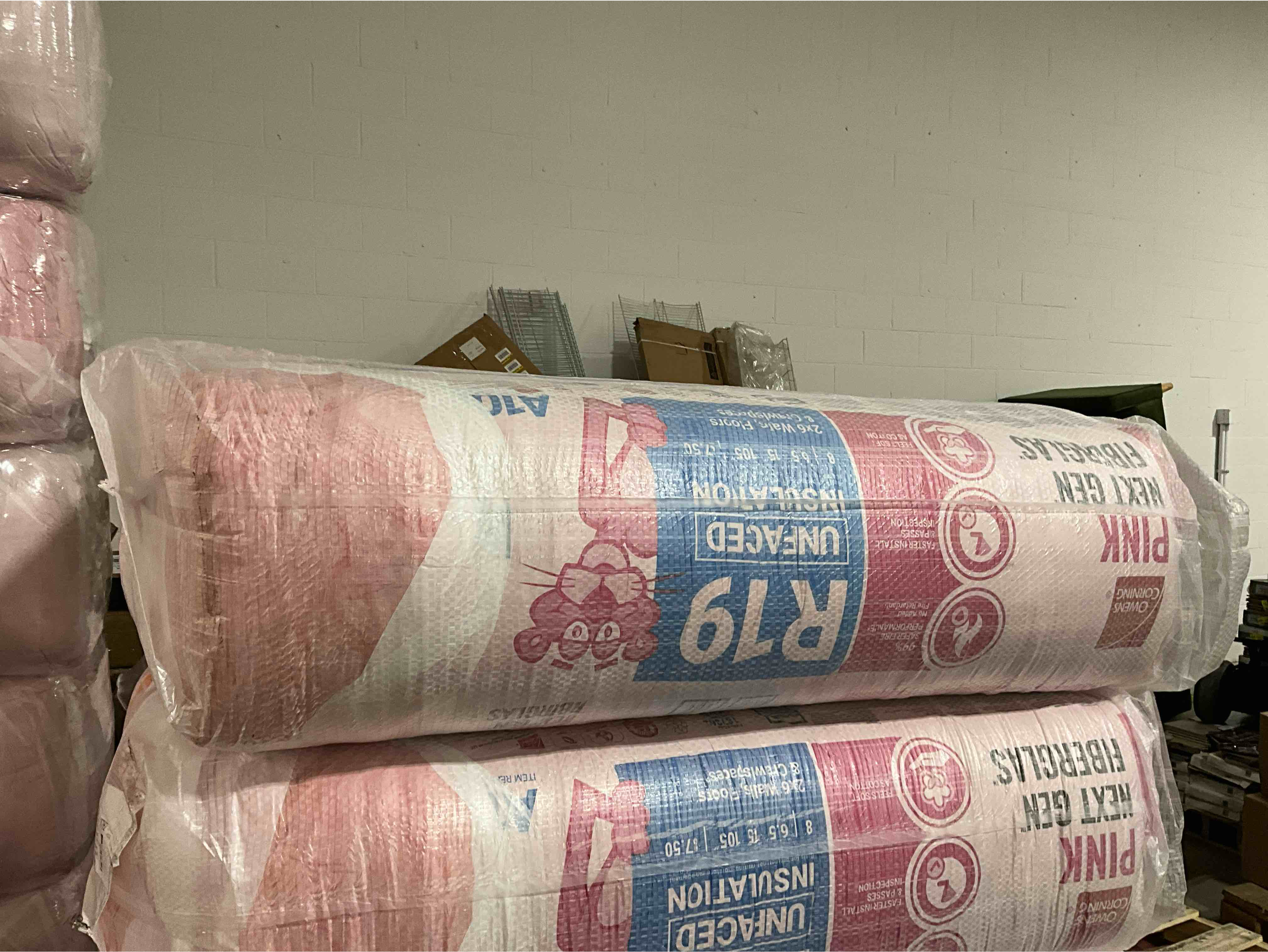 r19 unfaced insulation 8 pieces 6.5” thick 15” wide 105” long 87.50 sq ft 