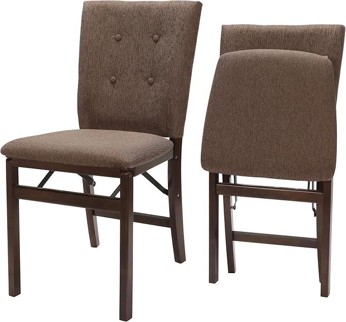 MECO Stakmore Parson's Wooden Folding Chairs with Padded Seats, Set of 2 - No Assembly Foldable Dining Chairs, Steel Folding Mechanism, Upholstered Cushion, Space-Saving, Espresso Frame