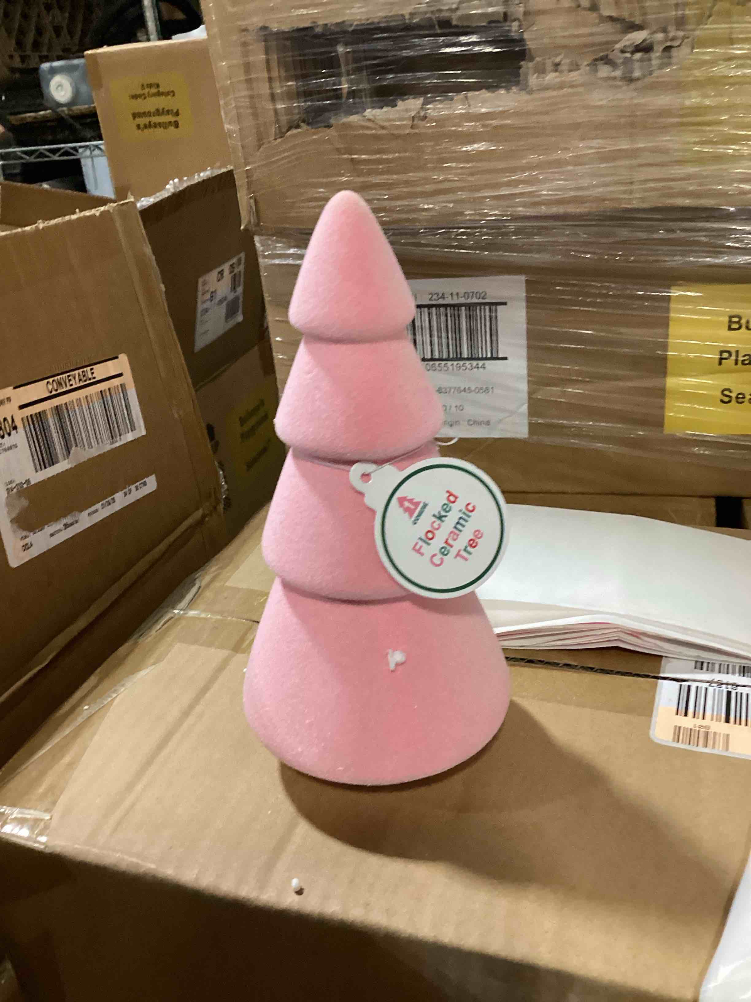 Light Pink Flocked Ceramic Christmas Tree