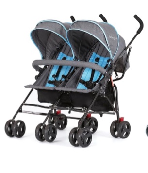 Dream On Me Volgo Twin Umbrella Stroller in Blue, Lightweight Double Stroller for Infant & Toddler, Compact Easy Fold, Large Storage Basket, Large and Adjustable Canopy