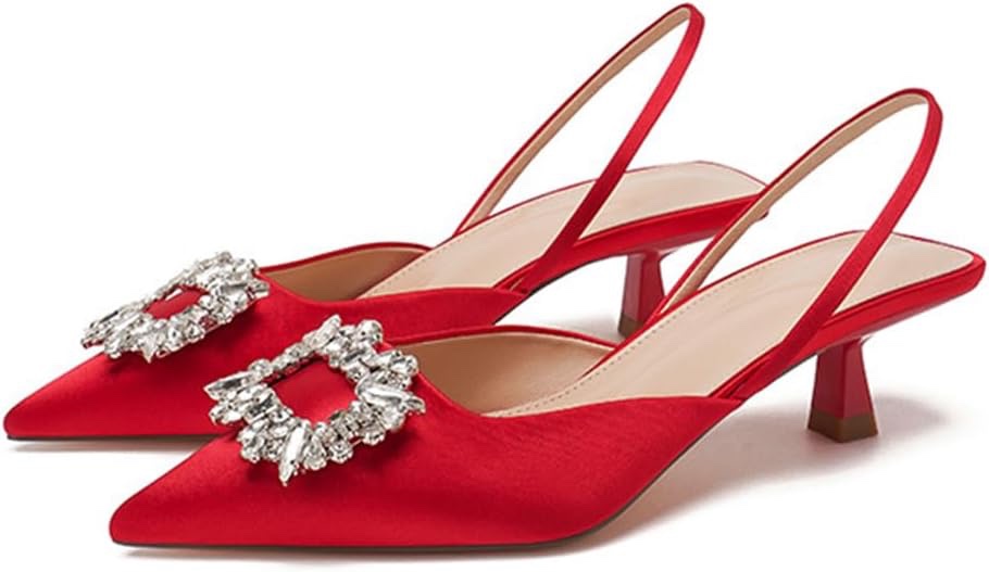 MRKEWUNEY Fashion Women's Rhinestone Ankle Strap Heeled Sandals