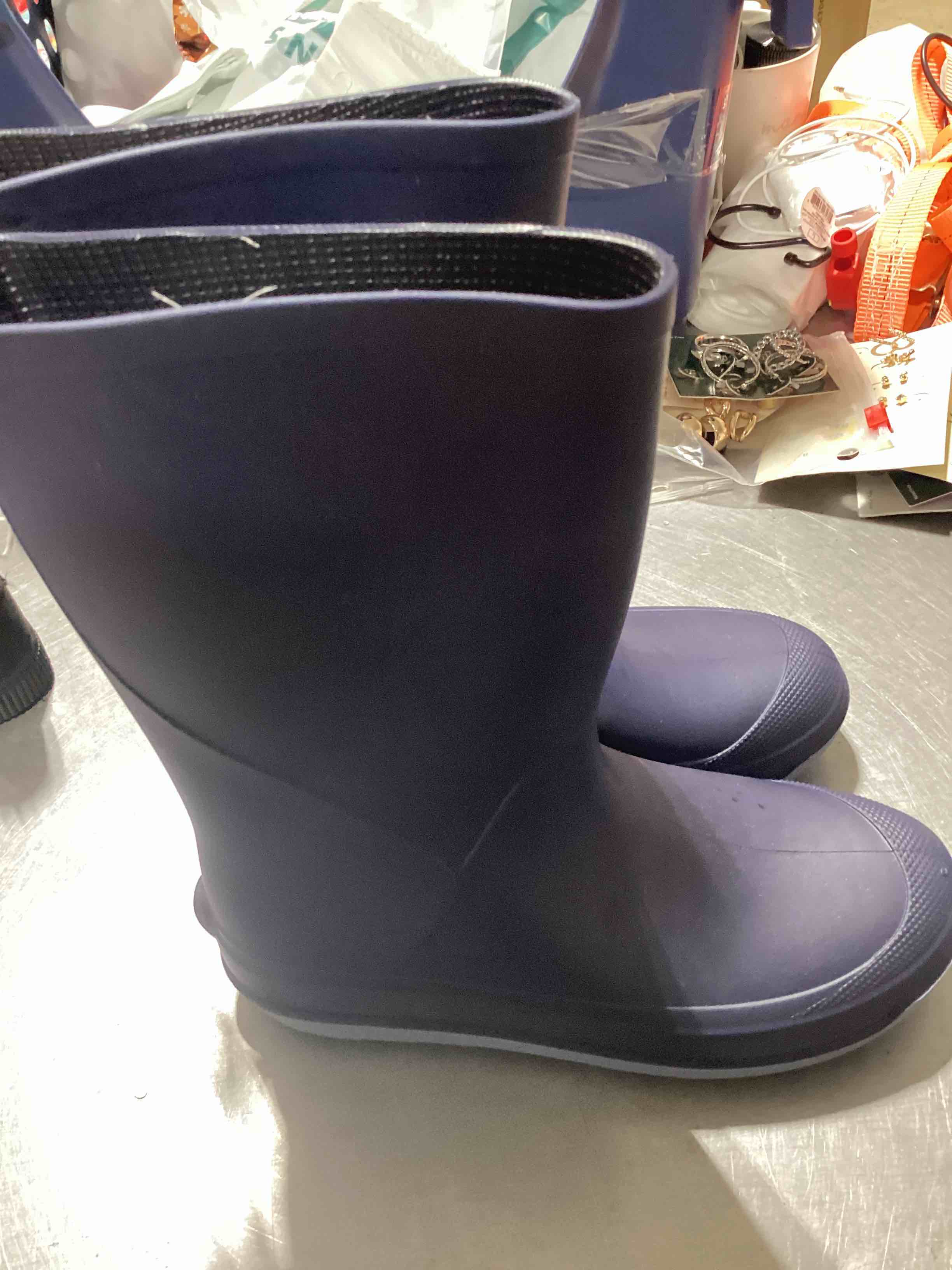 Blue rain boots
