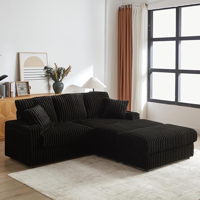 Corduroy Modular Sectional Sofa Daybed Cushions,Black