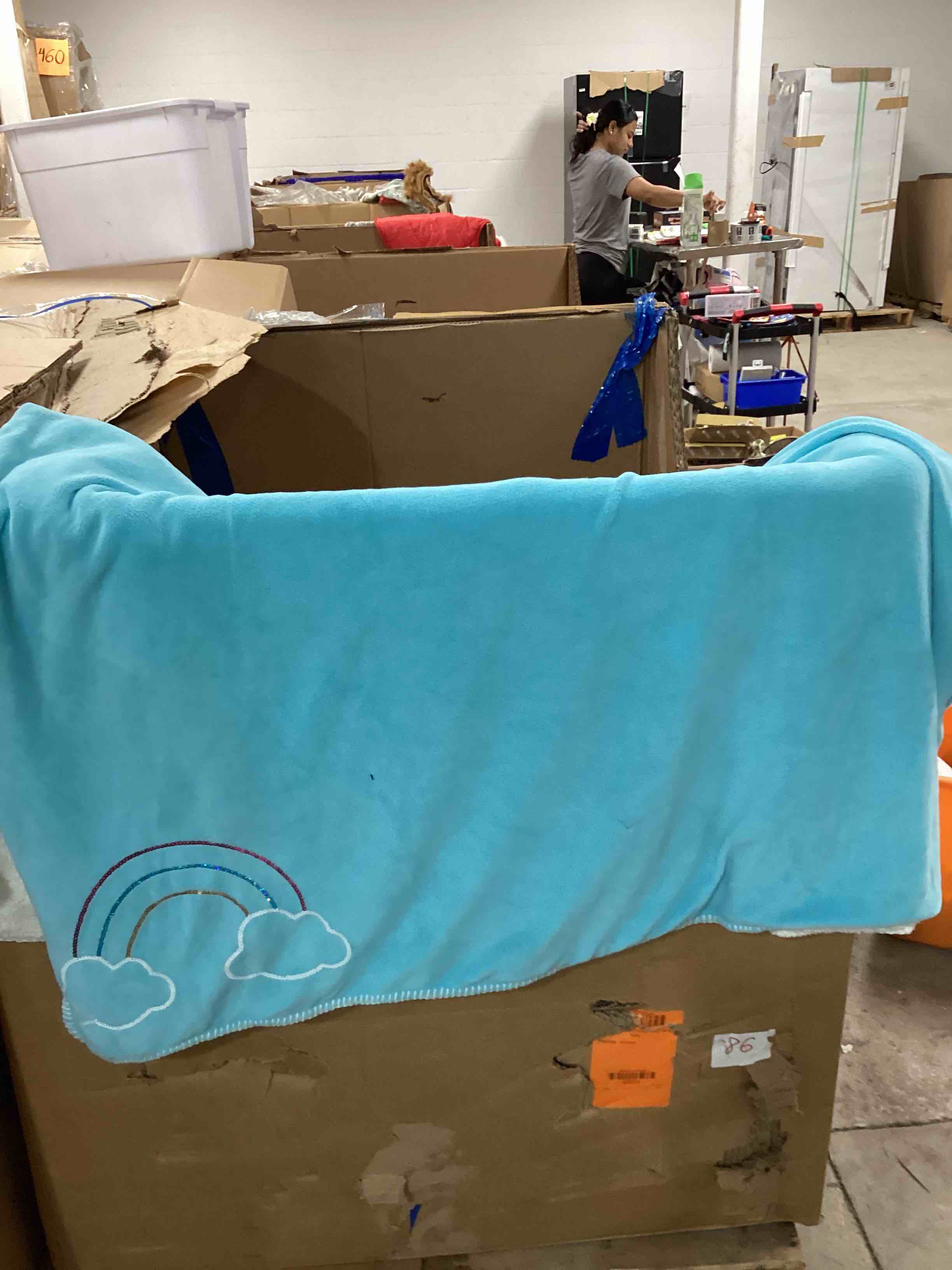 True brand blue blanket with rainbow 