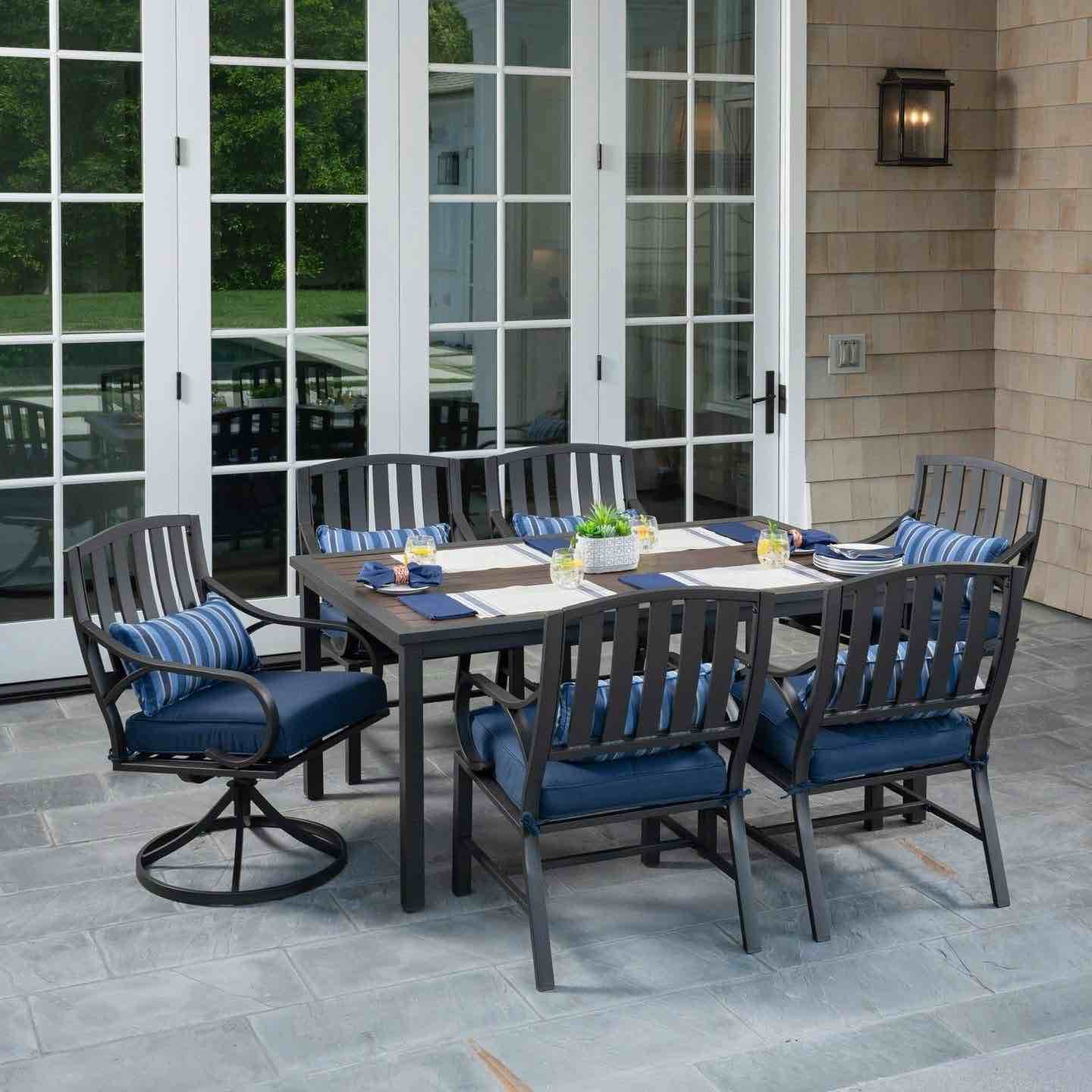 5 piece aluminum patio set includes 4 stationary chairs and 1 table