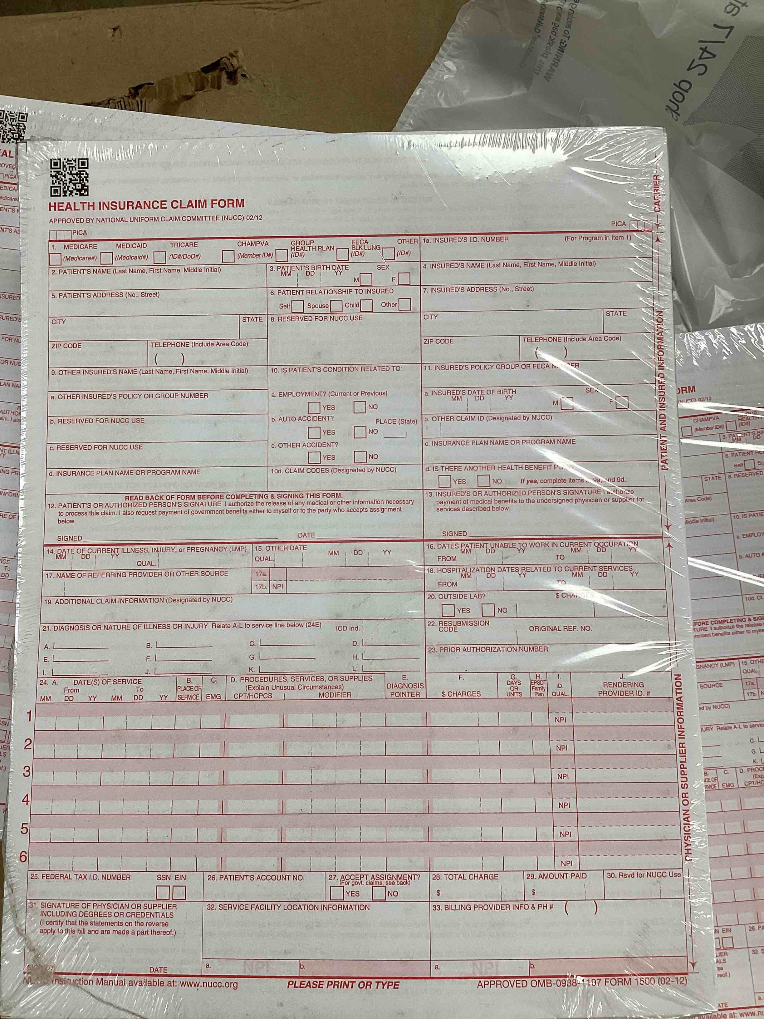 Health Insurance Claim Form 100 Pack