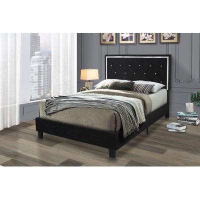 king size upholstered bed with black velvet C8381KUB-BK-VV-2X 