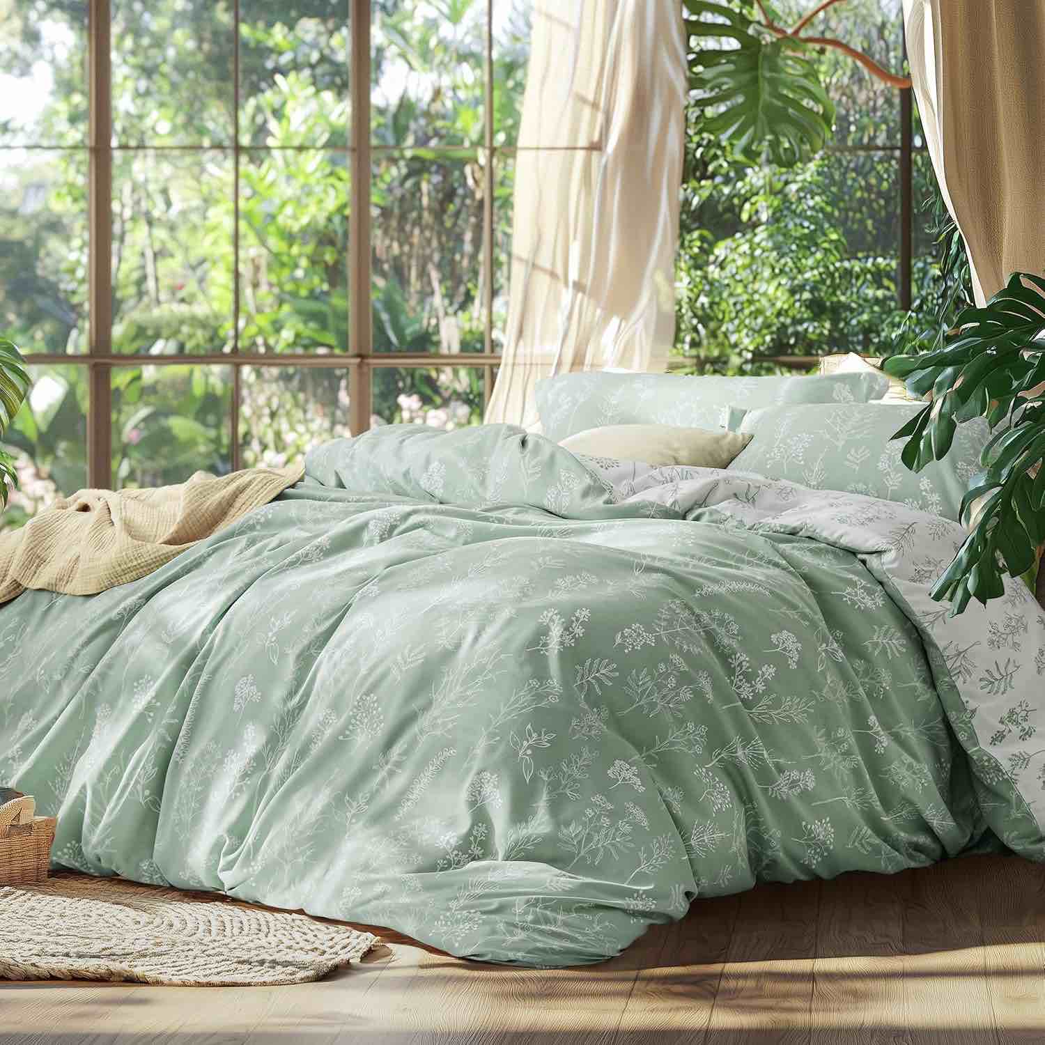 Bedsure comforter light green and white 