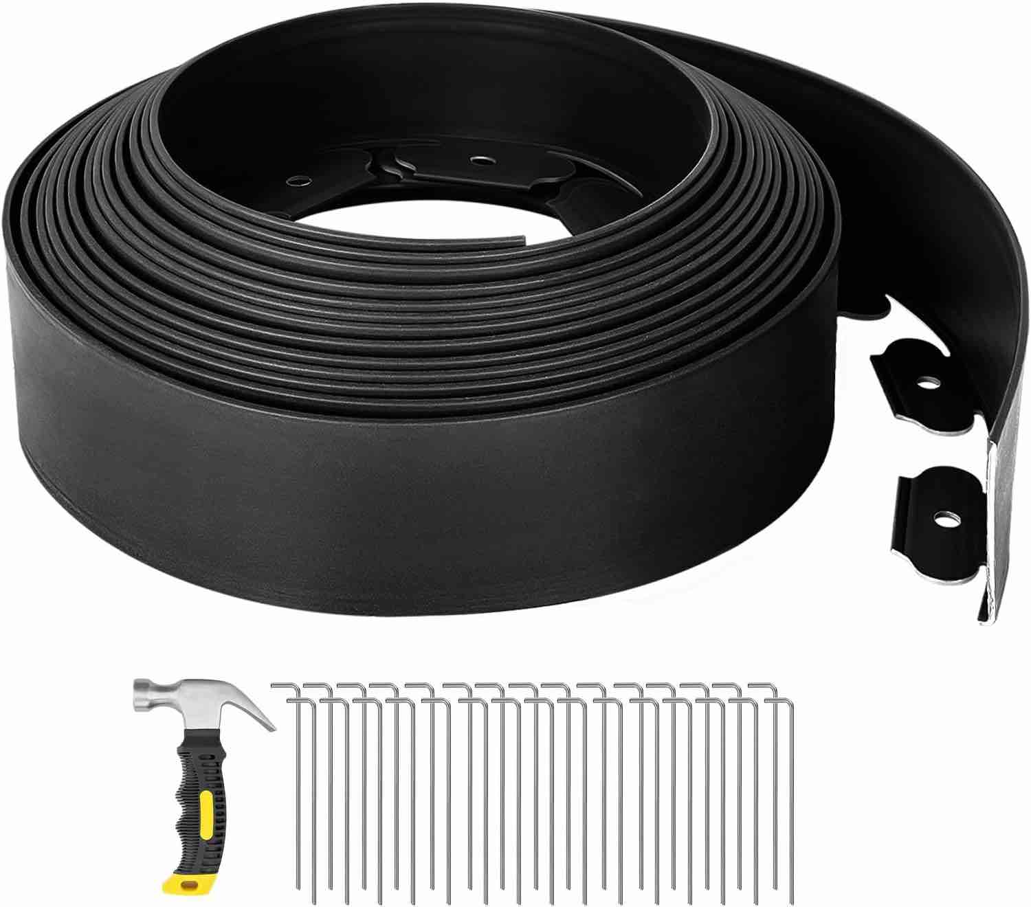 black-edging for flower beds GROWNEER 4 in Tall, 33FT Landscape Edging, Rubberific Garden Edging Border with 30 Pcs Landscape Staples, 1PC Hammer, Garden Border for Landscaping Garden