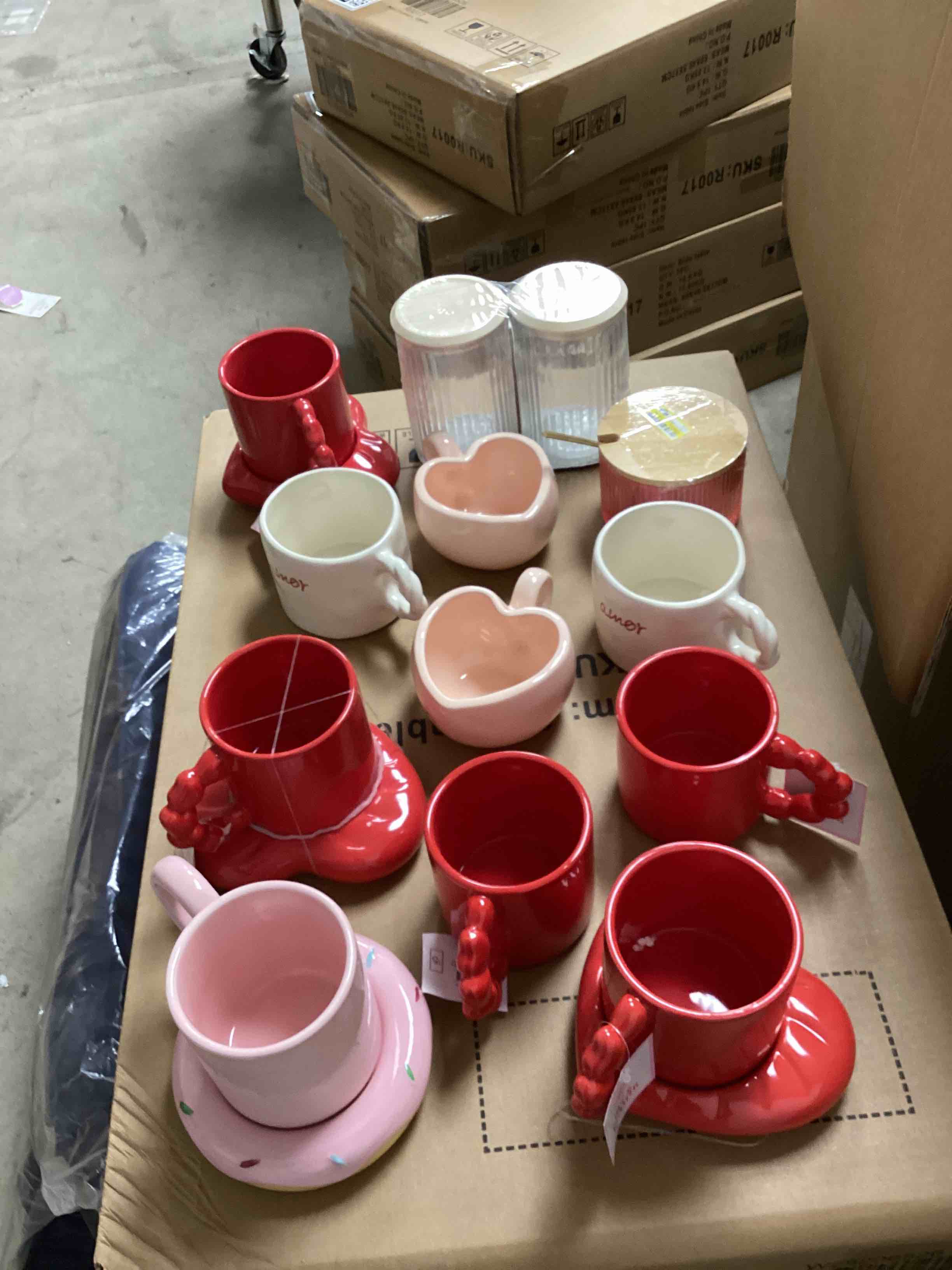 Assorted Glass coffee cups and jars 12 in a box 